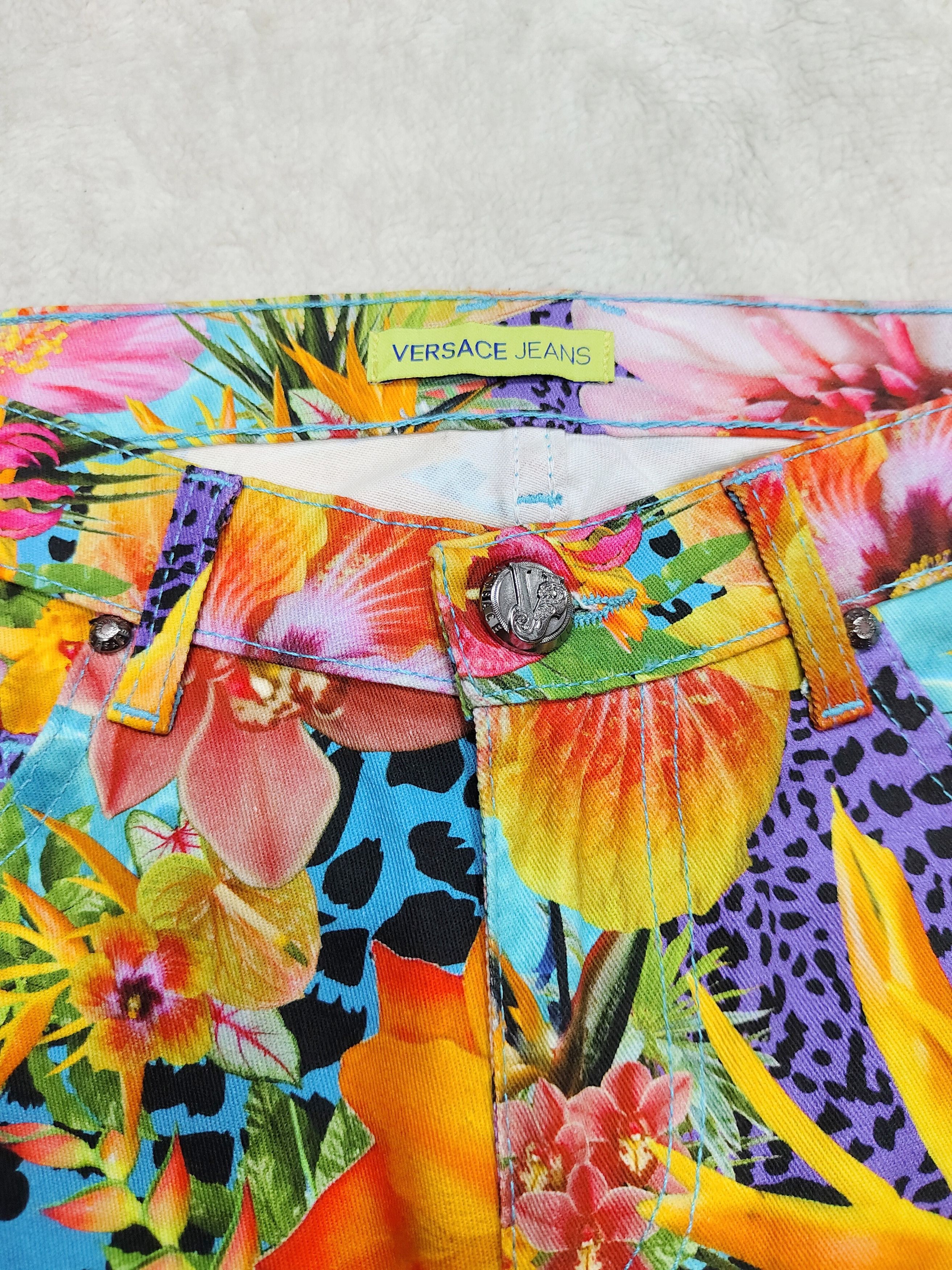 Versace Jeans Couture Versace❤️‍🔥Archive Y2k Tropical Floral Leopard Print Slim Size 28" / US 6 / IT 42 - 7 Thumbnail