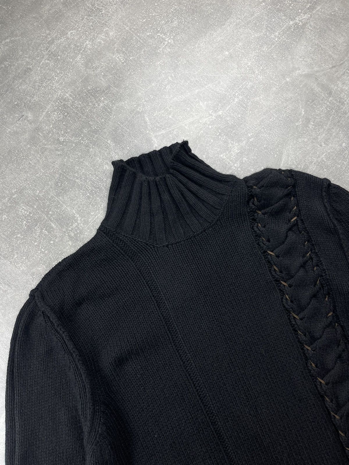 Just Cavalli Just Cavalli Black Wool Lace Up Detail Turtleneck Sweater Size US XL / EU 56 / 4 - 3 Thumbnail