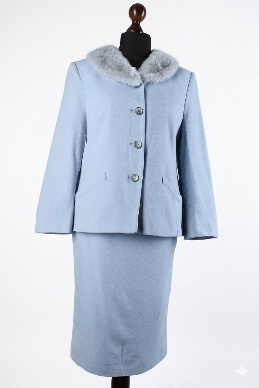 Givenchy Women's Selection de Givenchy Blue Fur Collar Skirt Suit Size M / US 6-8 / IT 42-44 - 1 Thumbnail