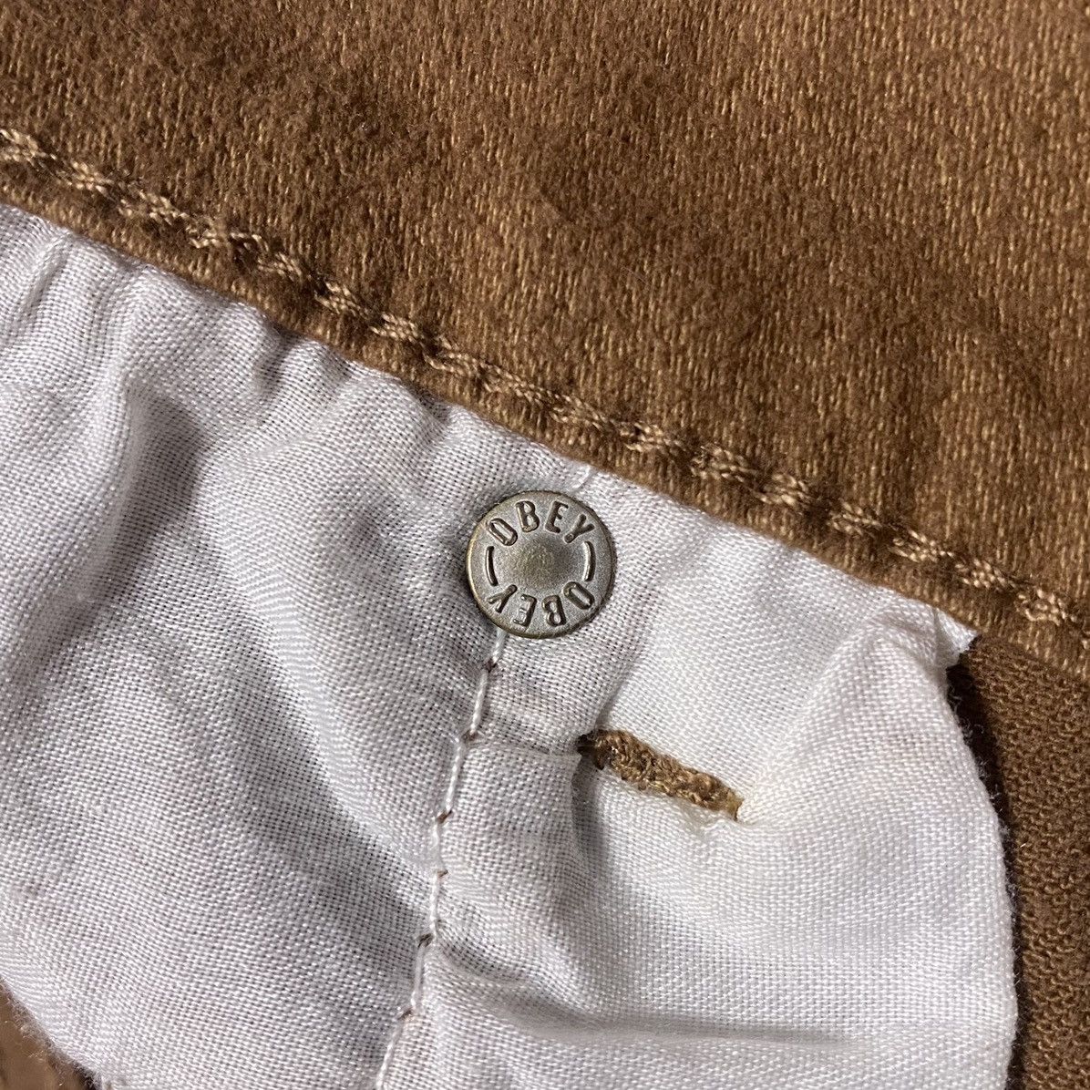 Obey × Shepard Fairey Obey Propaganda Brown Stretch Cotton Casual Trousers Pants Size US 32 / EU 48 - 13 Thumbnail