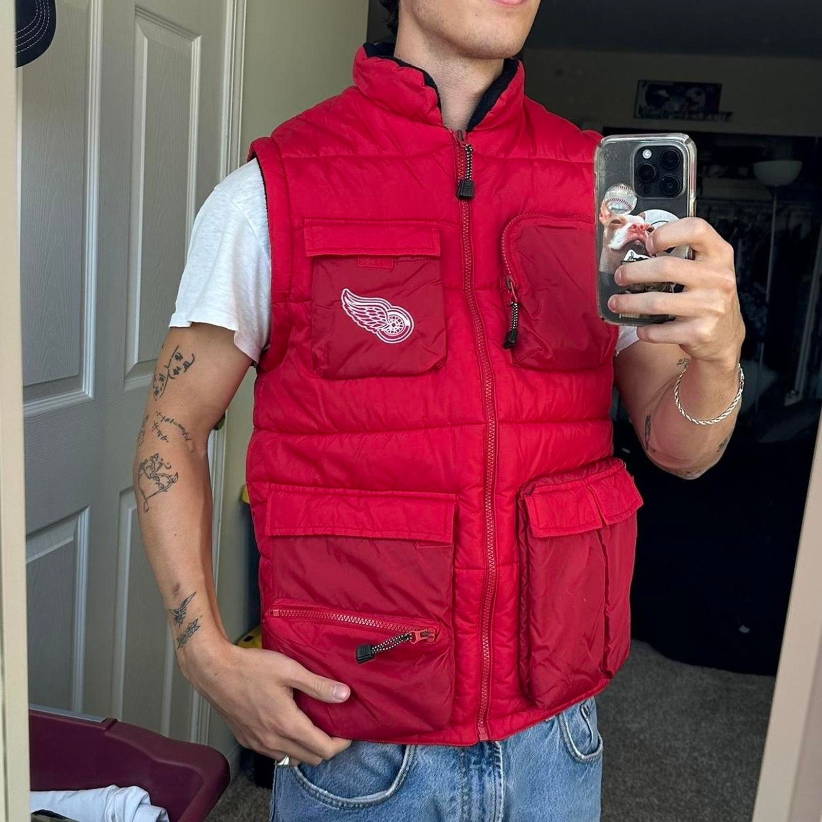 Puma × Vintage Vintage 90s 00s Detroit Red Wings NHL Down Puffer Vest Size US S / EU 44-46 / 1 - 2 Thumbnail
