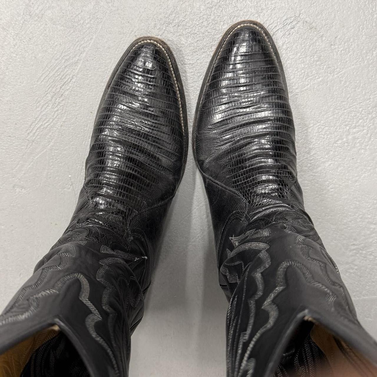 Justin Boots Justin Boots Lizard Skin Black Leather 11 1/2 B Style 8313 Size US 11.5 / EU 44-45 - 3 Thumbnail