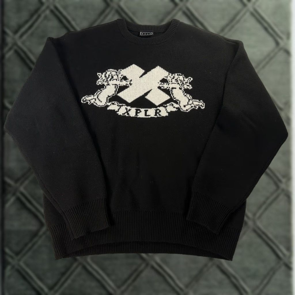 Vintage XPLR Sweater Mens Medium Black White Cherub Knit Heavy Pullover Size M / US 6-8 / IT 42-44 - 1 Thumbnail