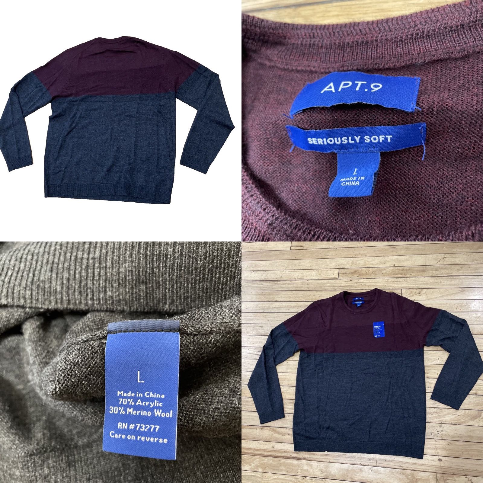 Apt. 9 APt. 9 Merino Wool Sweater Men L Colorblock Red Gray Soft Preppy Pullover Size US L / EU 52-54 / 3 - 9 Thumbnail