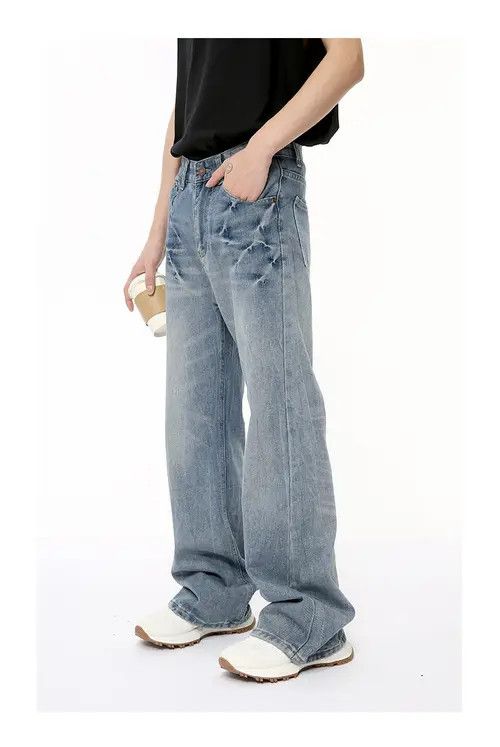 Japanese Brand Washed Light Blue Lightning Pattern Jeans Size US 32 / EU 48 - 4 Thumbnail