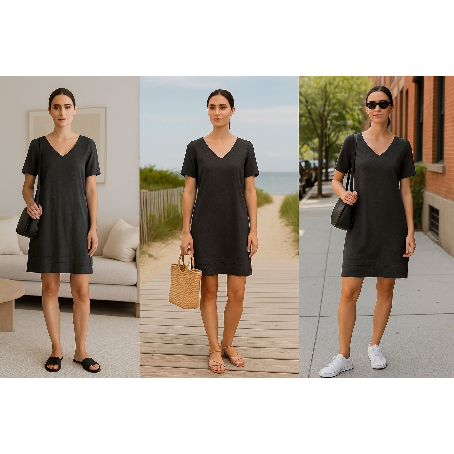 Nicole Miller Nicole Miller Wn Linen Mini Dress Charcoal L Quiet Luxury Mi Size L / US 10 / IT 46 - 1 Thumbnail
