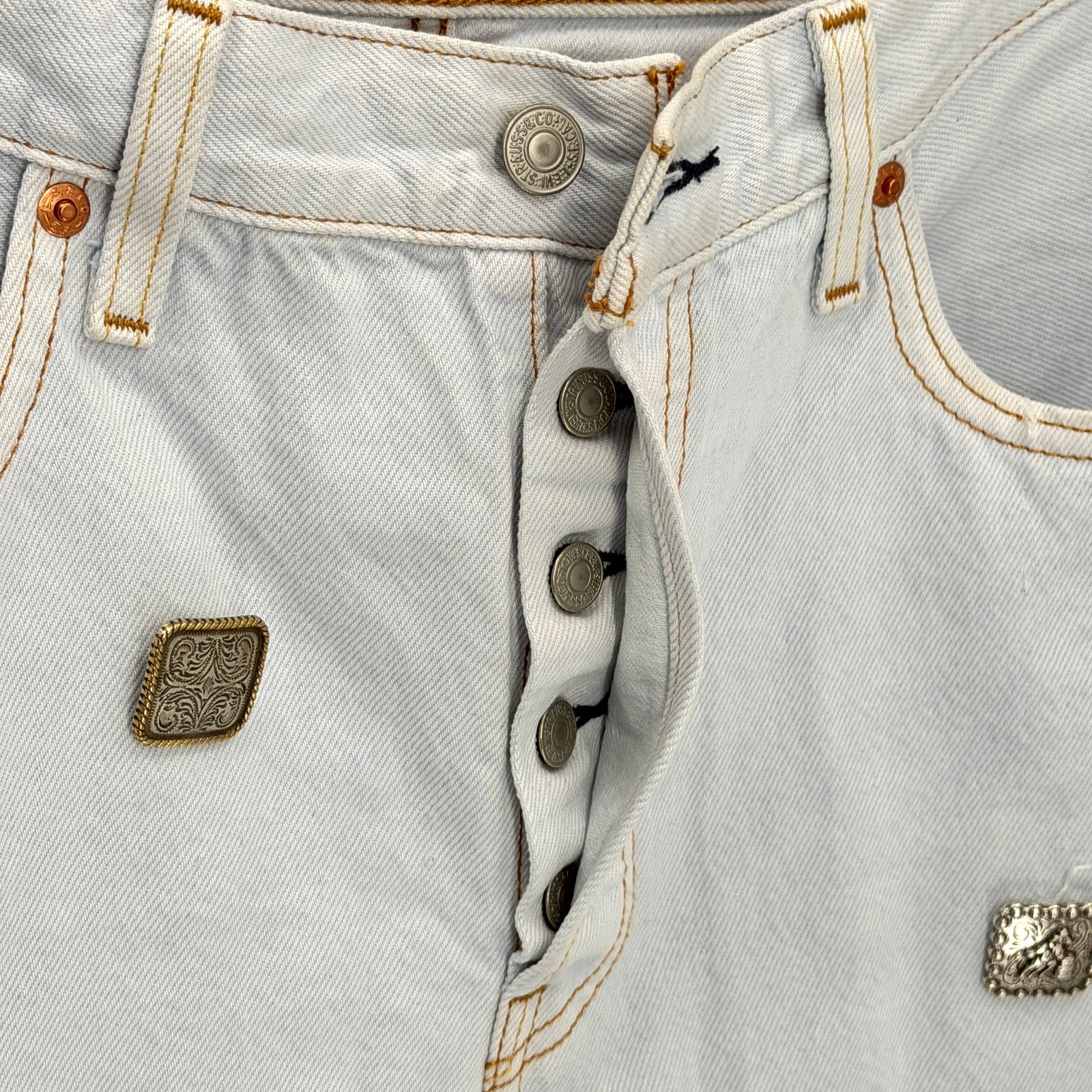 Levi's Light Wash Custom Western Concho Studded 501 '90s Jeans Size US 30 / EU 46 - 7 Thumbnail