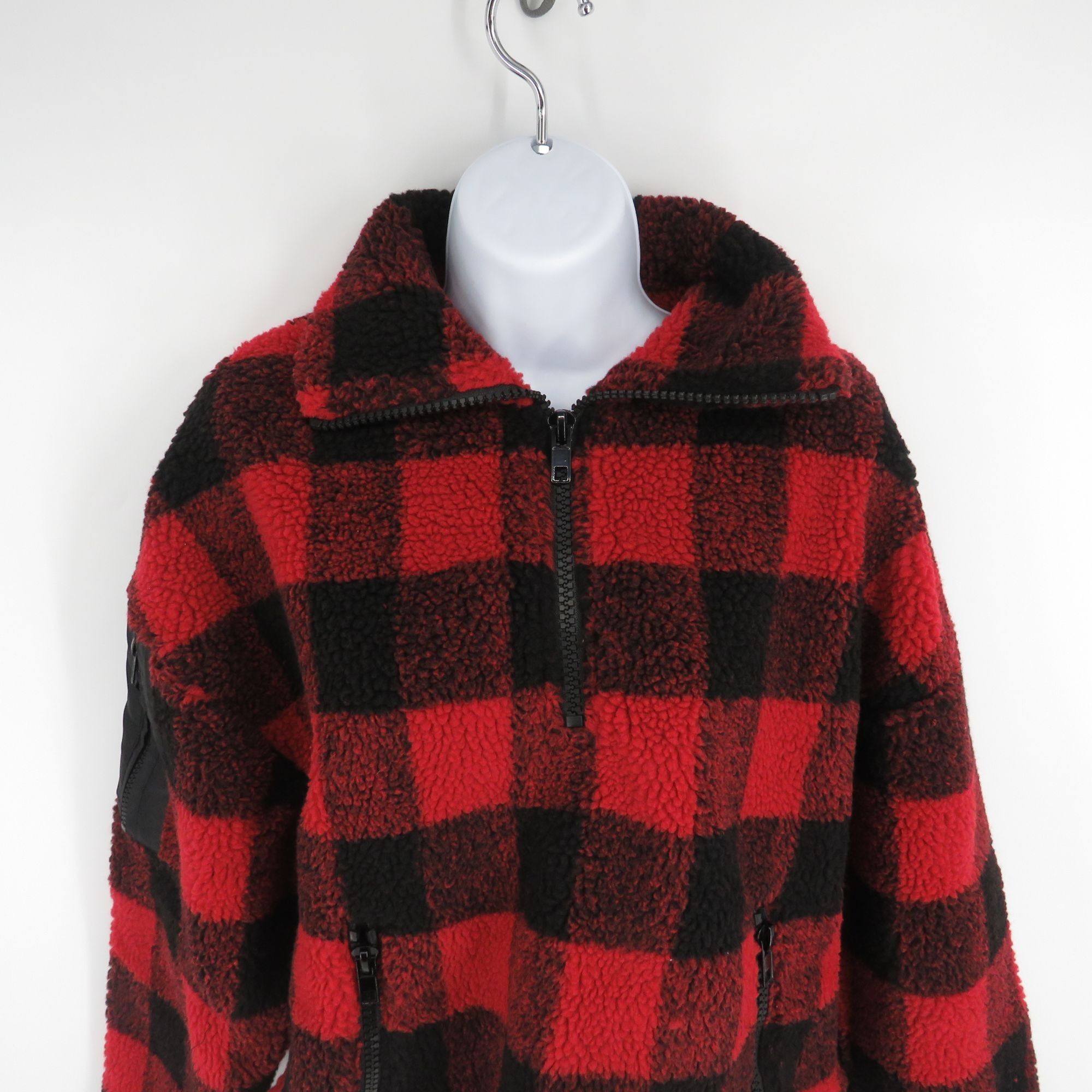Other Boundless North Buffalo Plaid Red & Black Faux Fur 1/4 Zip P Size XS / US 0-2 / IT 36-38 - 3 Thumbnail