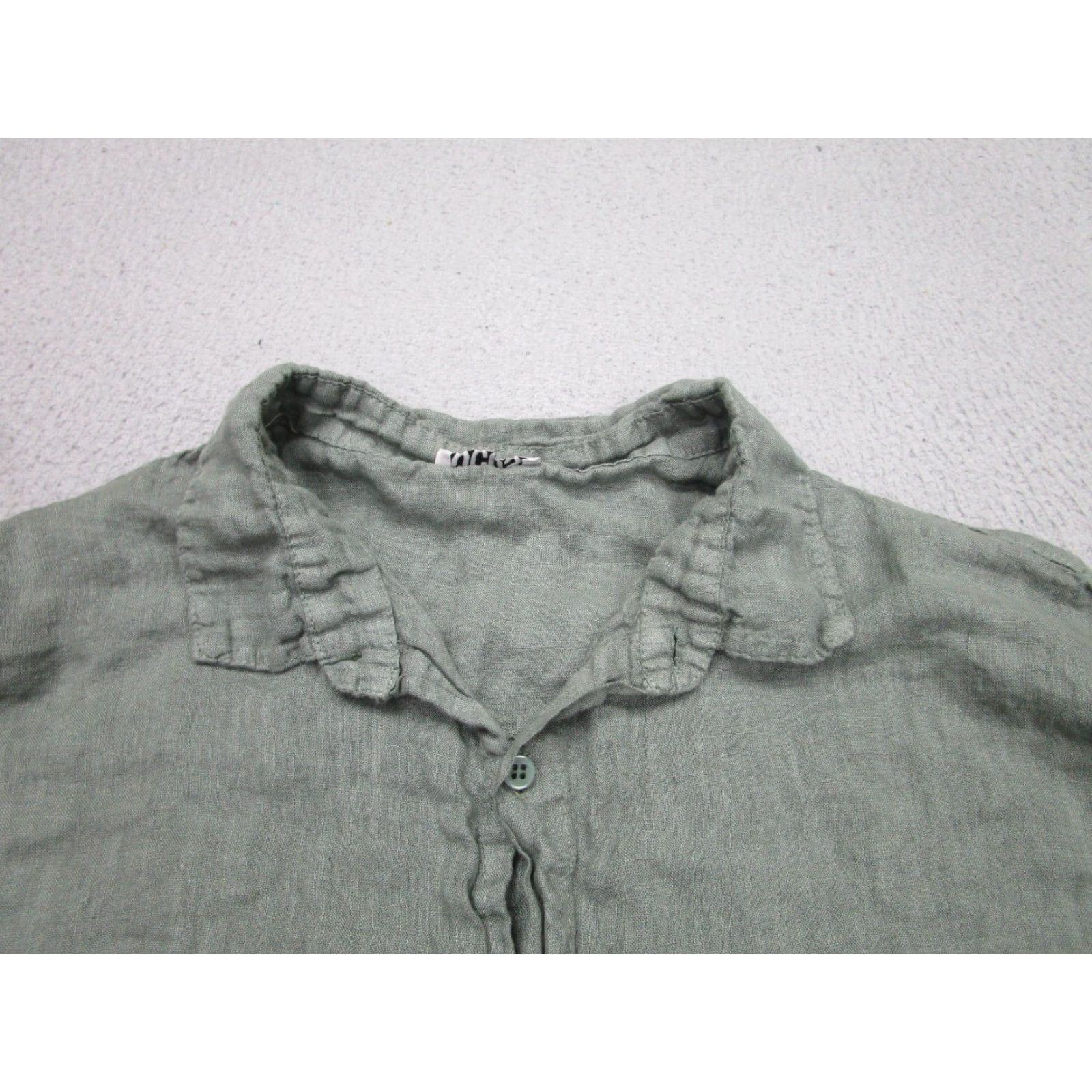 Vintage VINTAGE Focus Shirt Womens 2XL Green Linen Roll-Tab Sleeve Button-Up Collared Chambray Italy Size XXL / US 16-18 / IT 52-54 - 2 Thumbnail