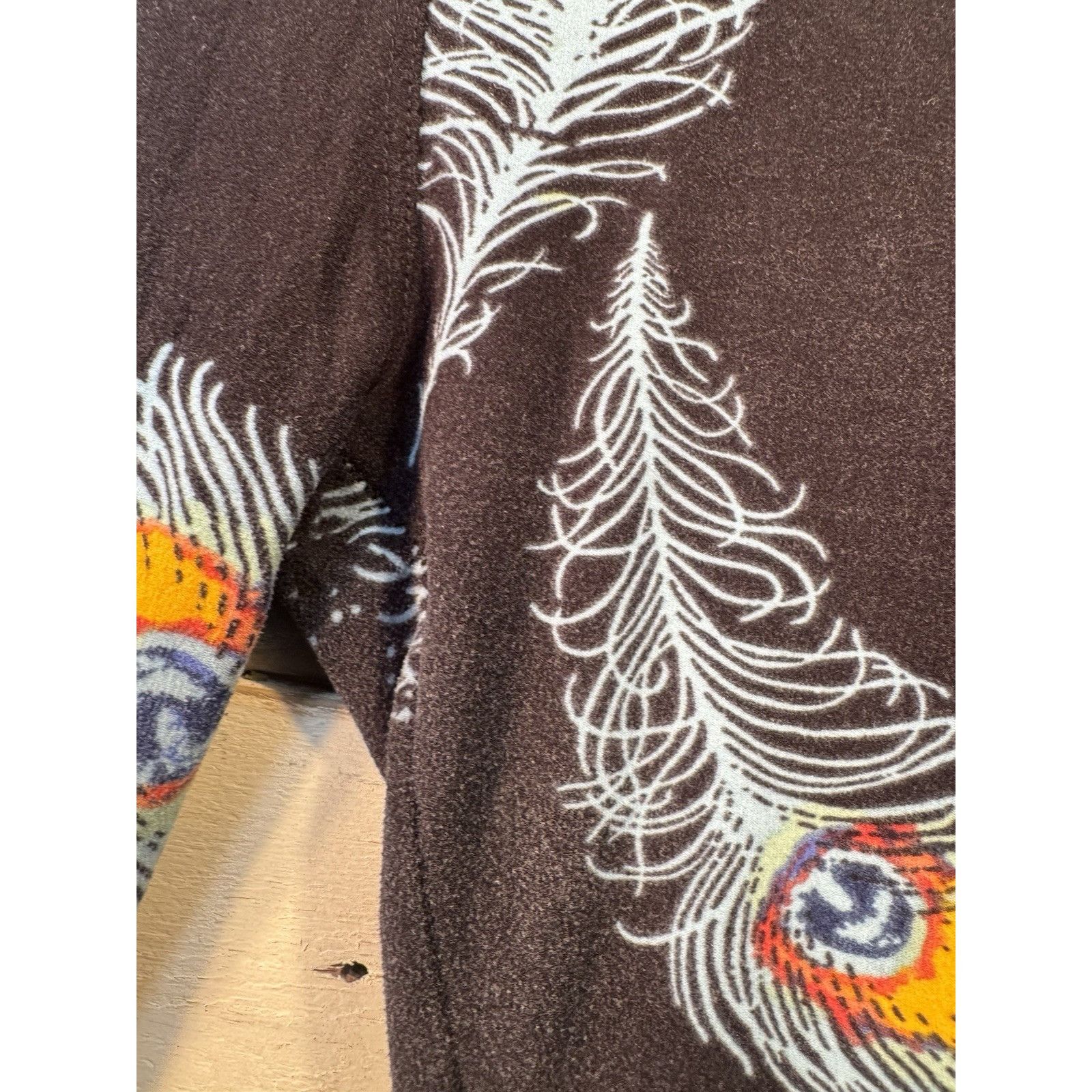 Other LuLaRoe Leggings OS One Size BLACK & BLUE PEACOCK FEATHERS G Size 29" - 9 Thumbnail