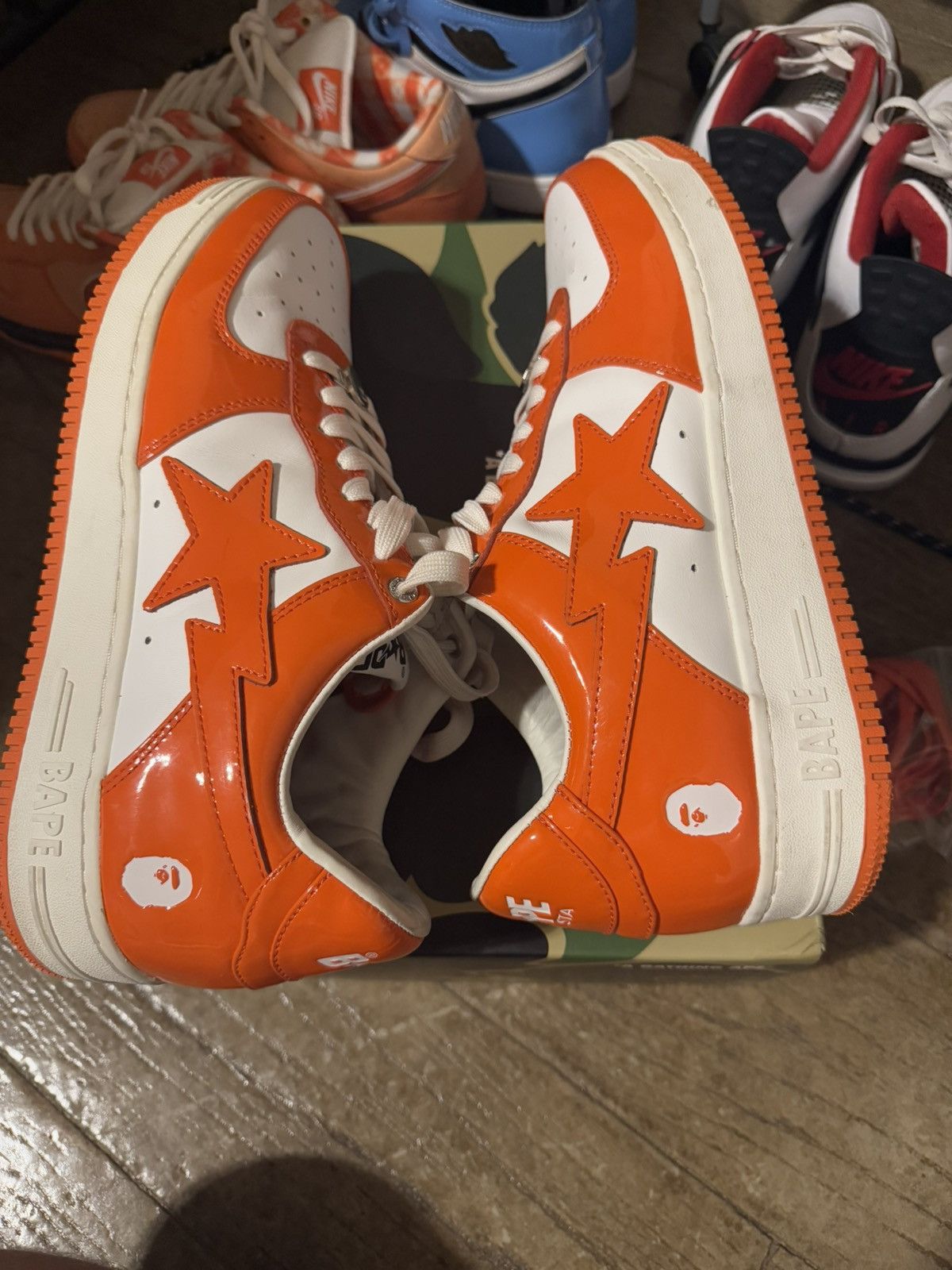 Bape 2021 patent leather orange bapesta Size US 12 / EU 45 - 2 Thumbnail