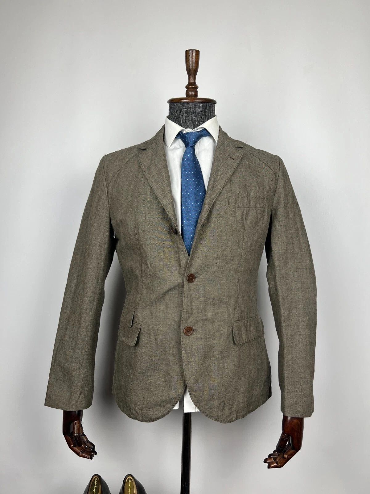 Hugo Boss Hugo Boss Handcrafted Brown Linen Cotton Herringbone Blazer Size 40R - 2 Thumbnail