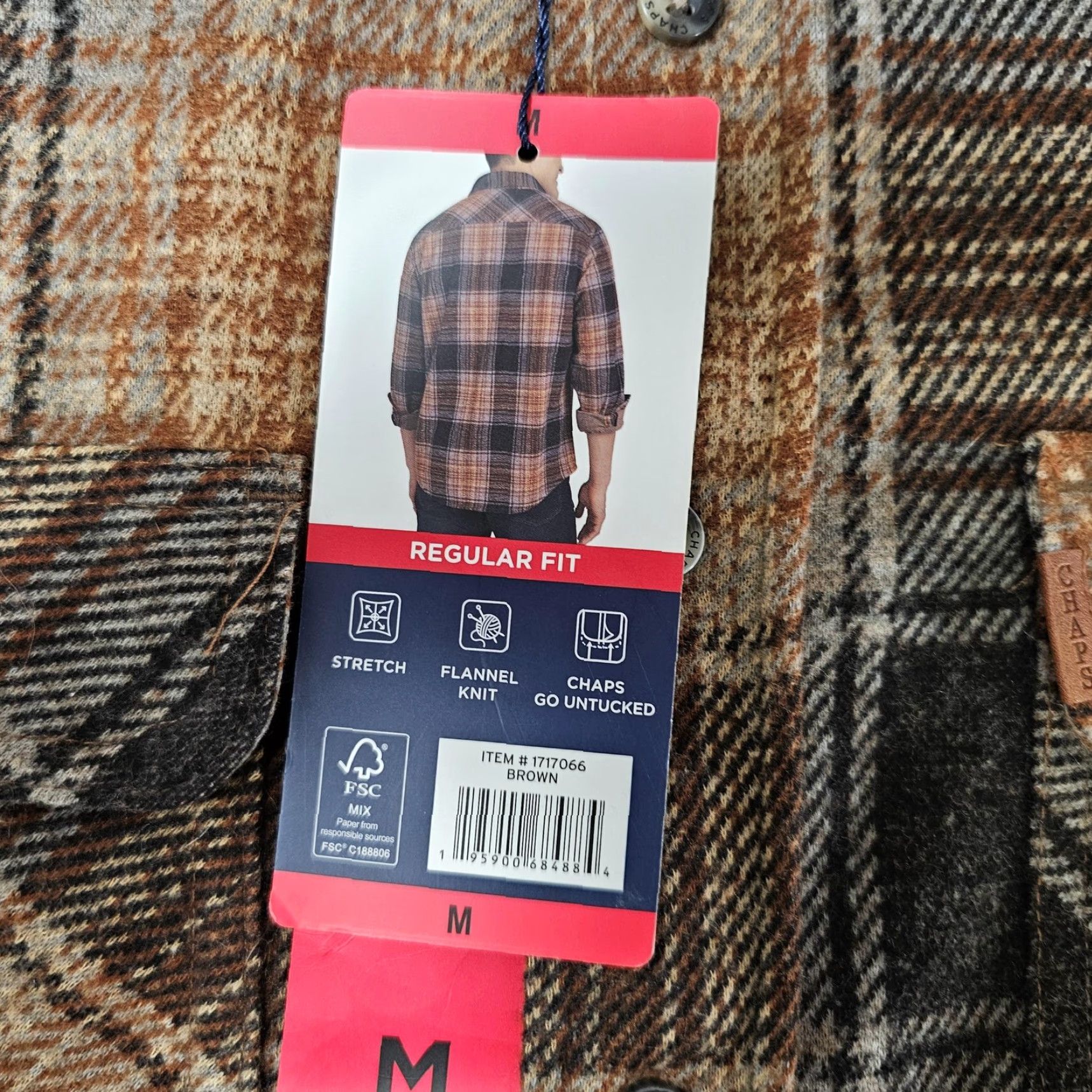 Chaps Chaps Shirt Mens M Brown Plaid Knit Flannel Stretch Long Sleeve Button Up Size US M / EU 48-50 / 2 - 3 Thumbnail