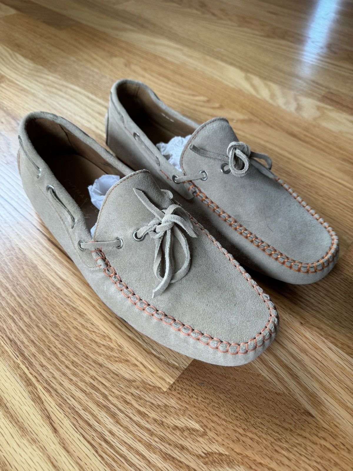 image of Thomas Dean Made In Italy Driving Moccasin Shoes in Beige, Men's (Size 9)