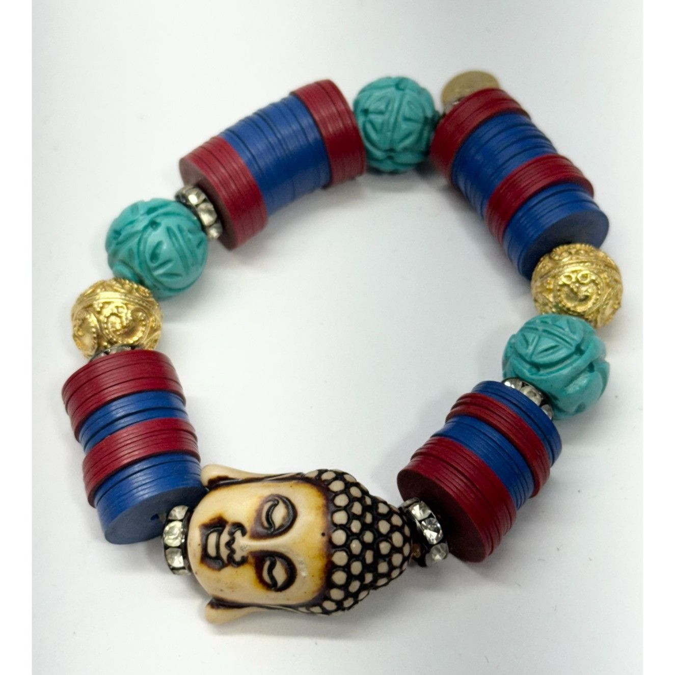 Vintage Vintage record bead rhinestone Buddha stretch bracelet Size ONE SIZE - 1 Thumbnail