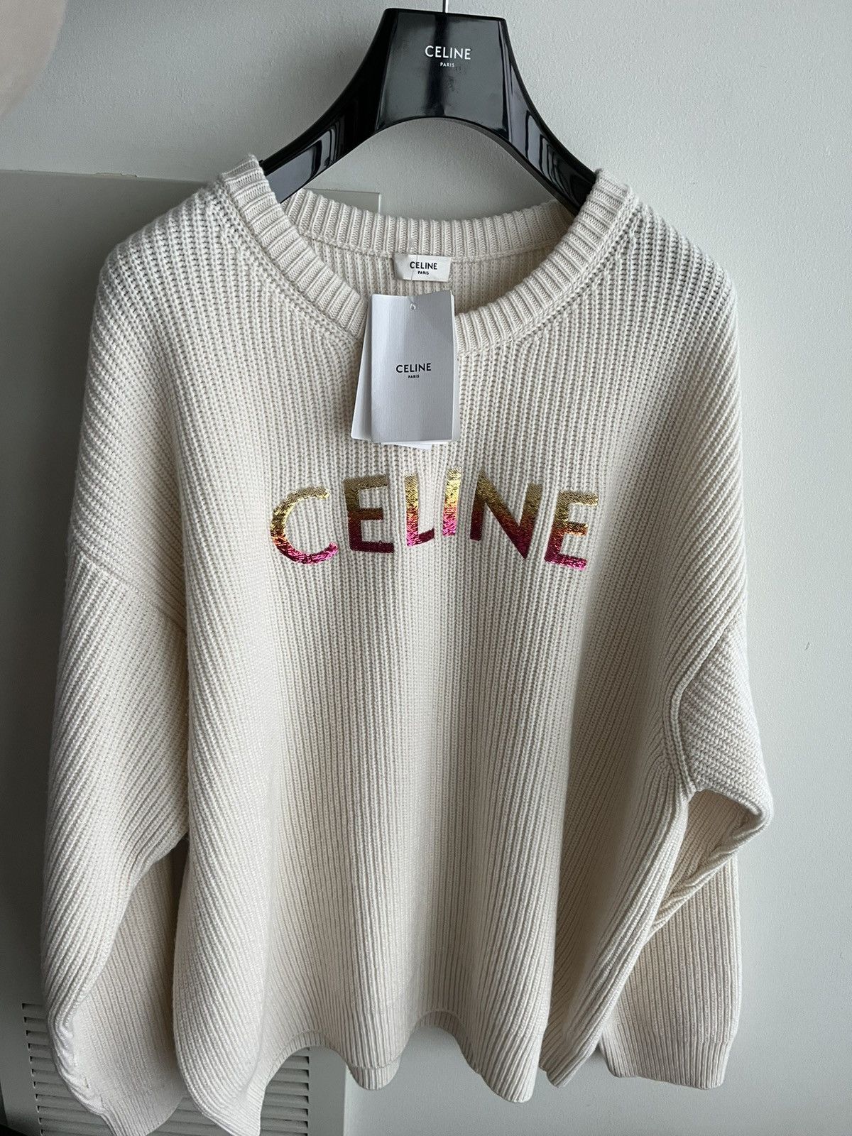 Celine × Hedi Slimane Celine by Hedi Slimane Runway Logo Wool Sweater Brand New Size US XXL / EU 58 / 5 - 18 Thumbnail