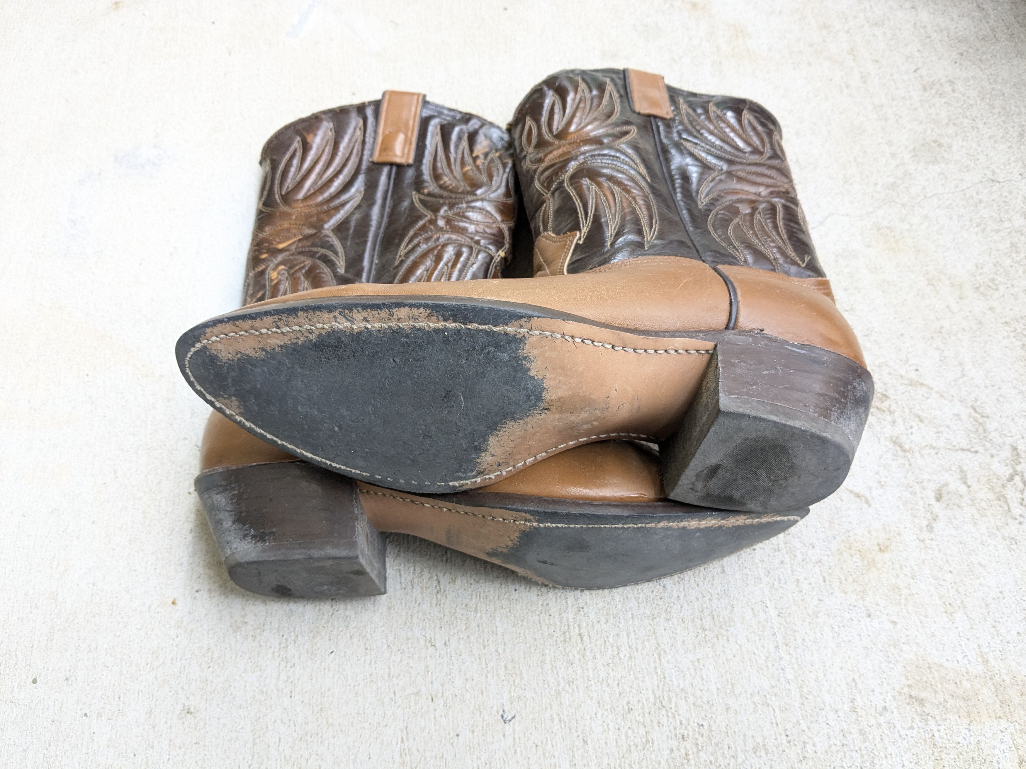 Genuine Leather Texas Cowboy Boots Brown Tan 9.5 D Leather Tan Size US 9.5 / EU 42-43 - 14 Thumbnail