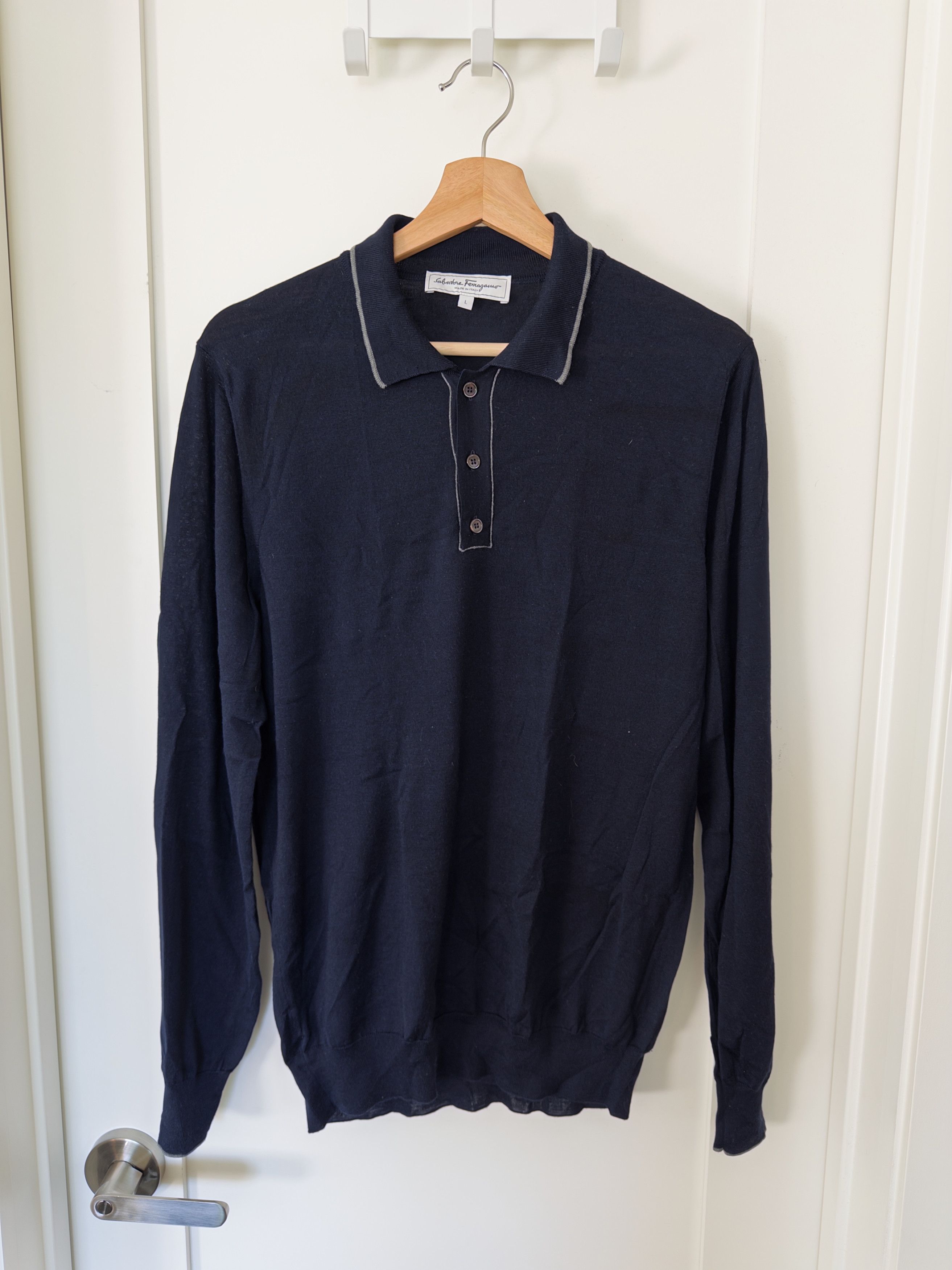 Salvatore Ferragamo Ferragamo Knitted Long Sleeve Polo Size US L / EU 52-54 / 3 - 1 Thumbnail