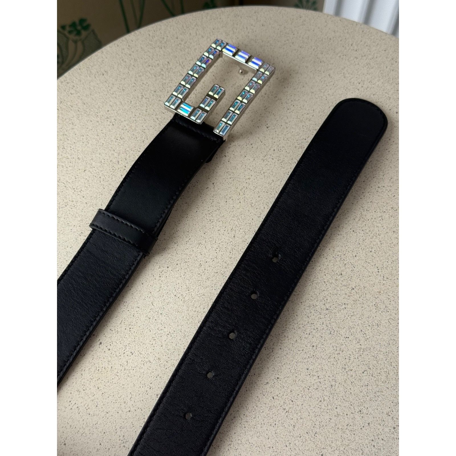 Gucci Gucci Crystal Embellished Black Leather G Buckle Belt 90/36 Size 36 - 7 Thumbnail