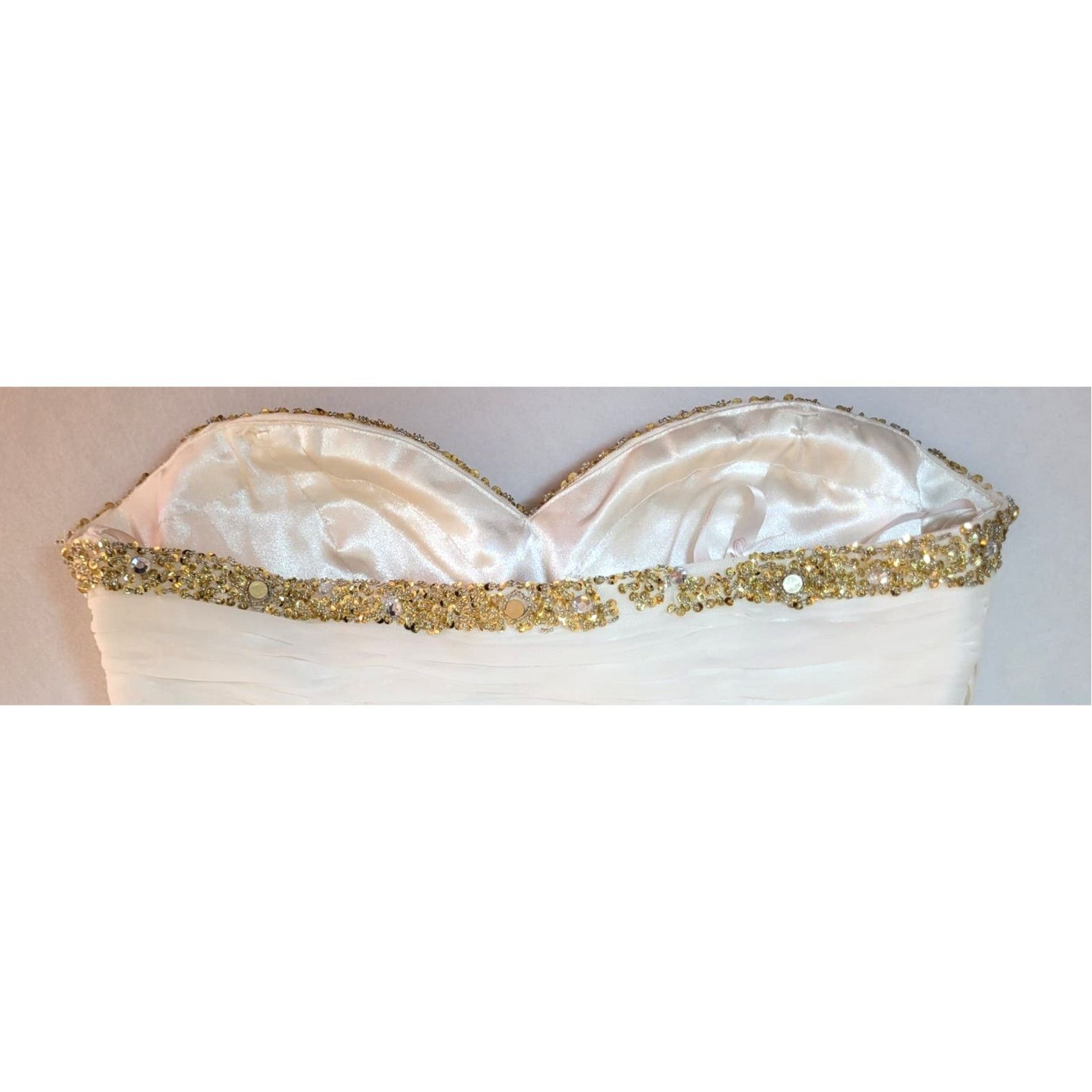 Vintage Prom Dress L Strapless White Gold Sequins Grecian Y2K Size L / US 10 / IT 46 - 13 Thumbnail