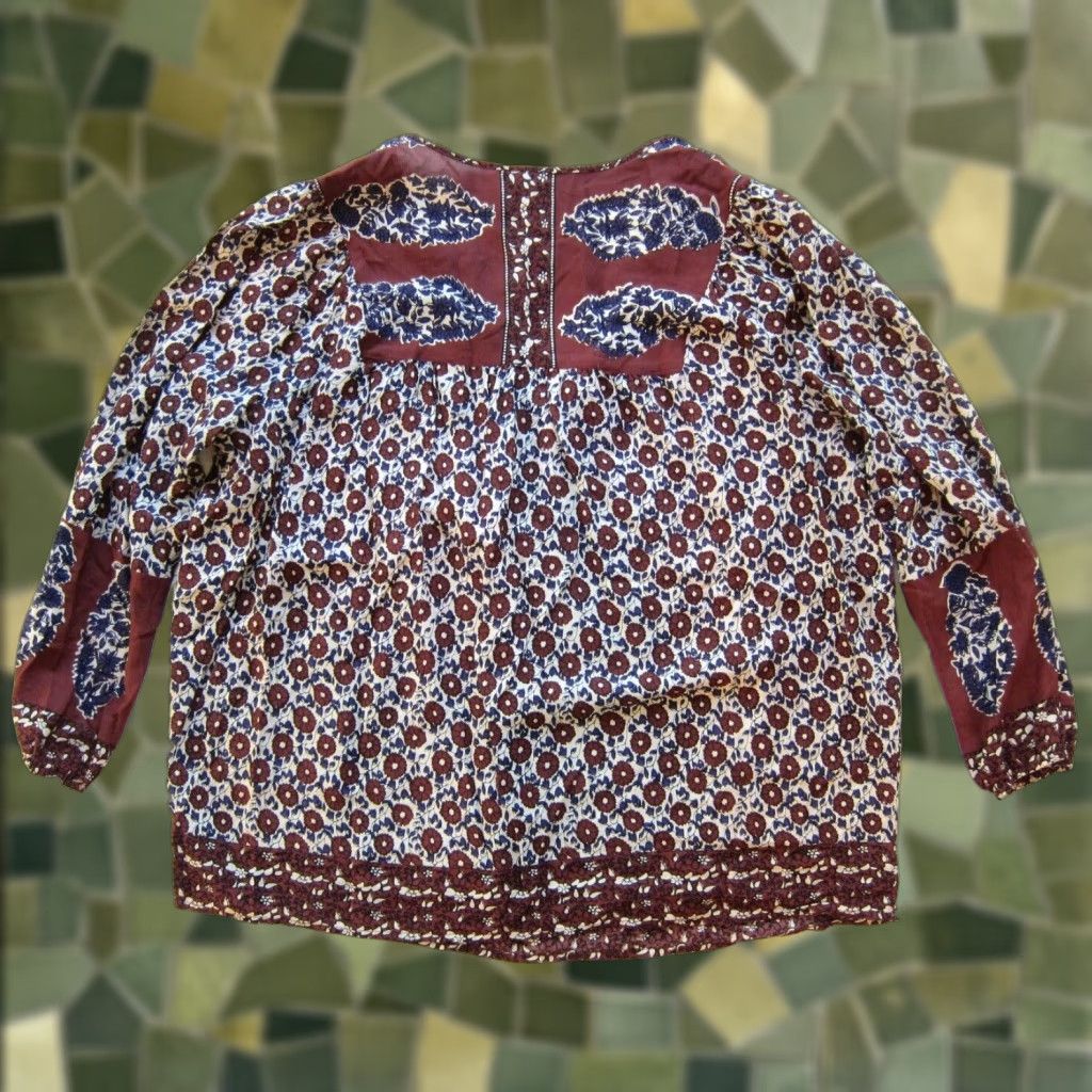 Lucky Brand Lucky Brand Blouse V-Neck Long sleeve Floral 100% Rayon Red Purple Peasant Large Women Size L / US 10 / IT 46 - 1 Thumbnail