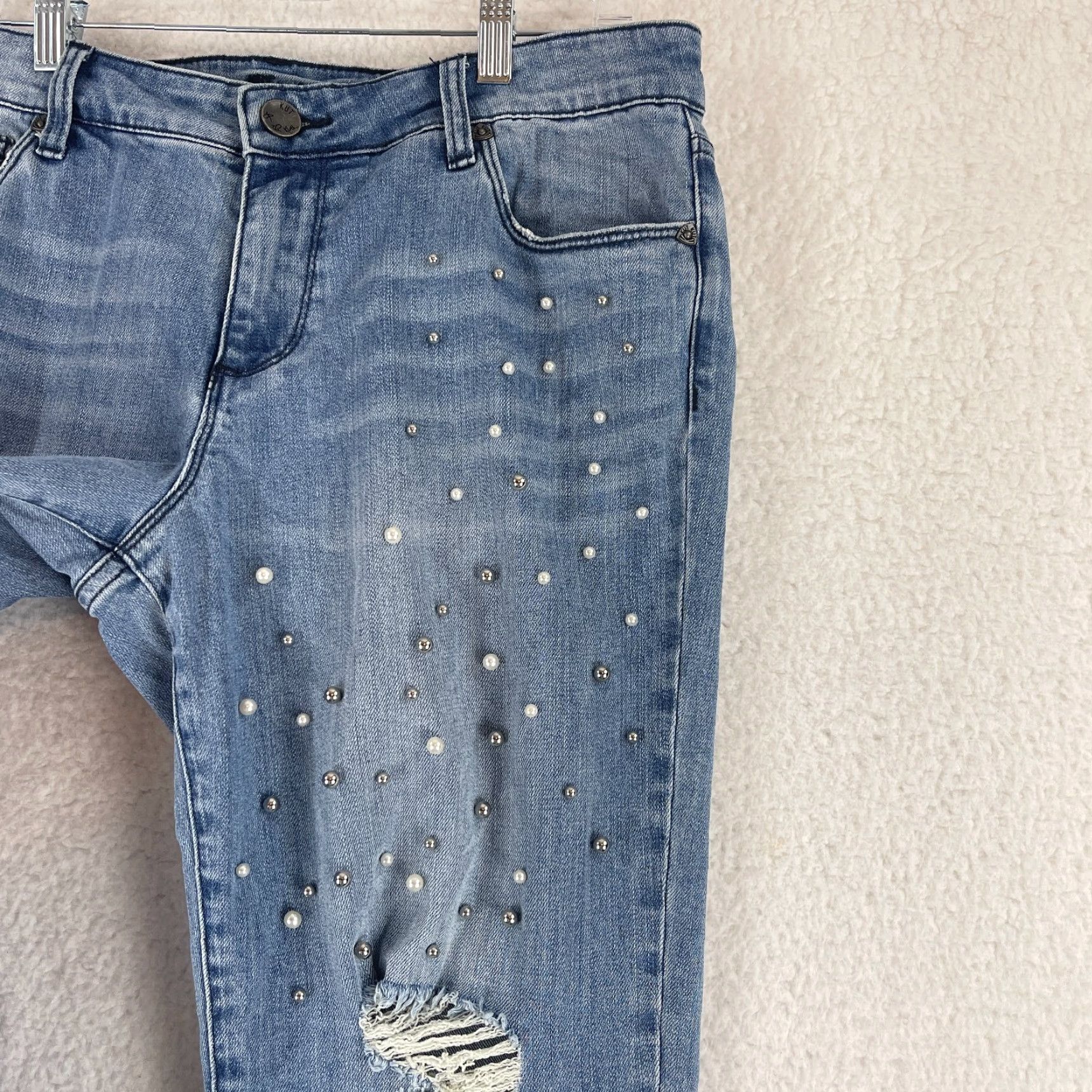 Vintage KUT from the Kloth Jeans Women Ankle Straight Leg Size 12 Blue Denim Embellished 5-Pocket Size 34" / US 12 / IT 48 - 7 Thumbnail