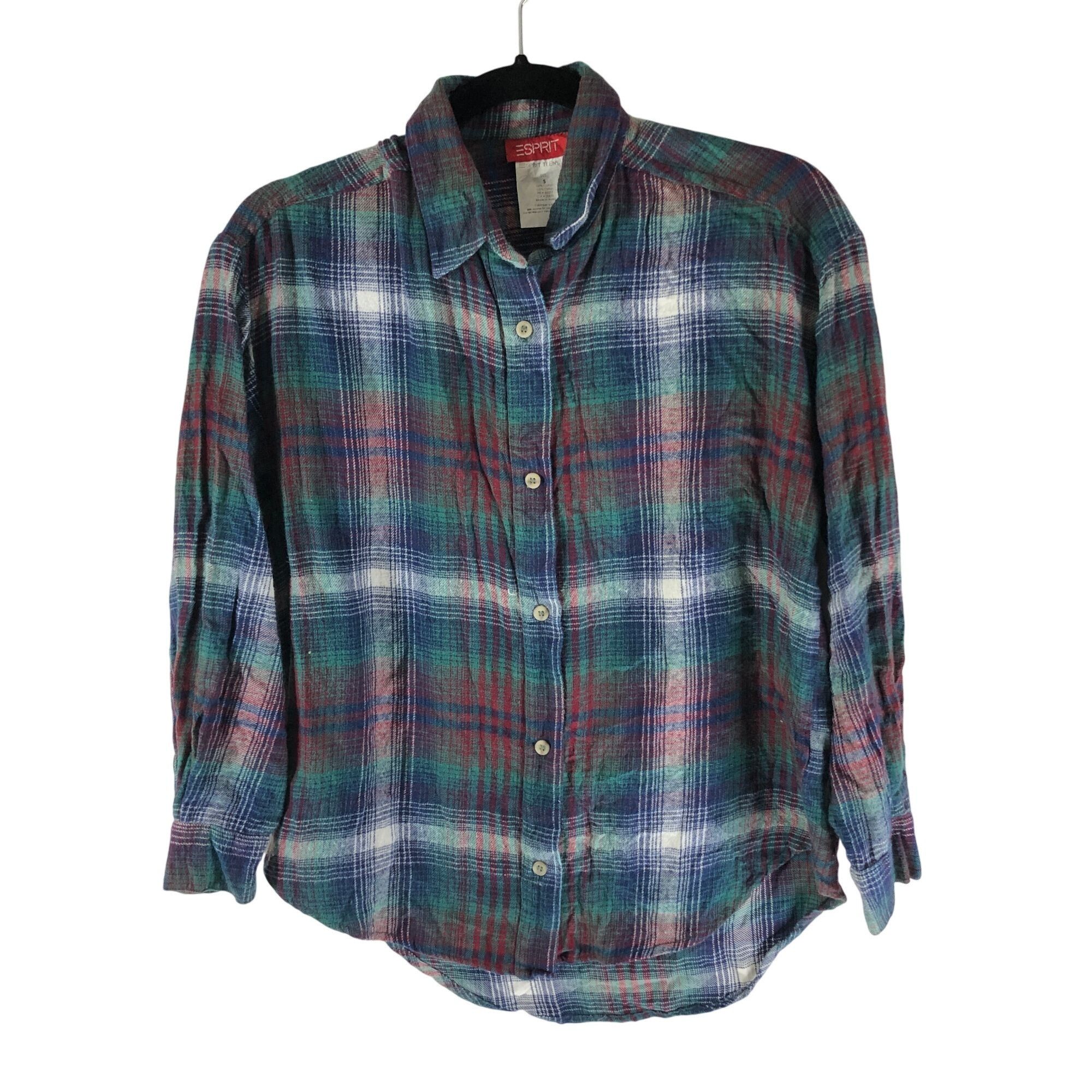 Esprit Esprit Teens Flannel Plaid Button-Up Shirt 100% Cotton Green Size S / US 4 / IT 40 - 1 Thumbnail