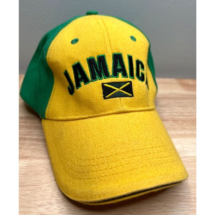 Vintage Jamaica Baseball Hat Mens Green Strapback Cap Adjustable