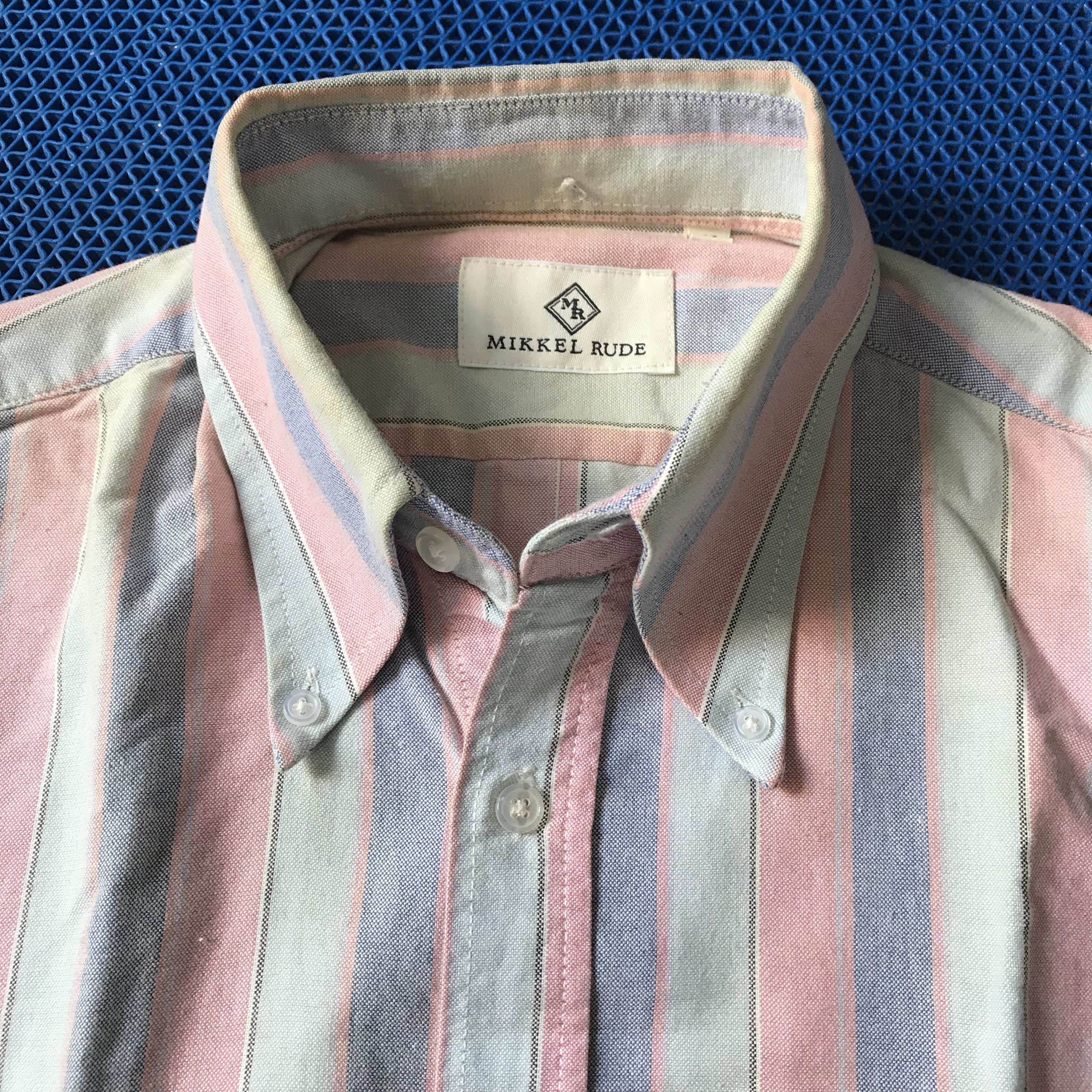 Designer × New England Shirt Company × Vintage Mikkel Rude OXFORD Candy stripes wine with thin navy white Size US M / EU 48-50 / 2 - 7 Thumbnail
