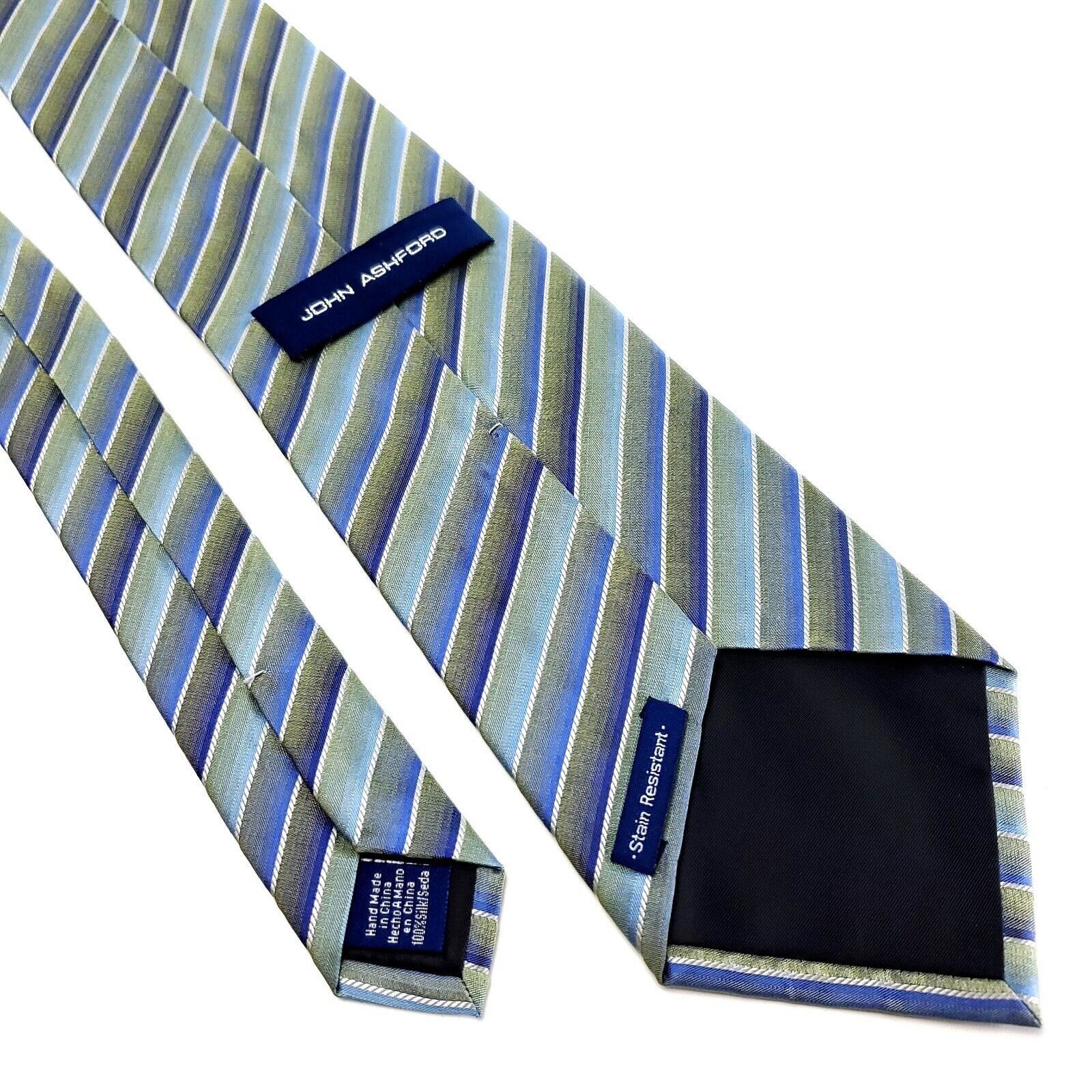 John Ashford John Ashford Silk Tie Green Blue Striped Woven Size ONE SIZE - 6 Thumbnail