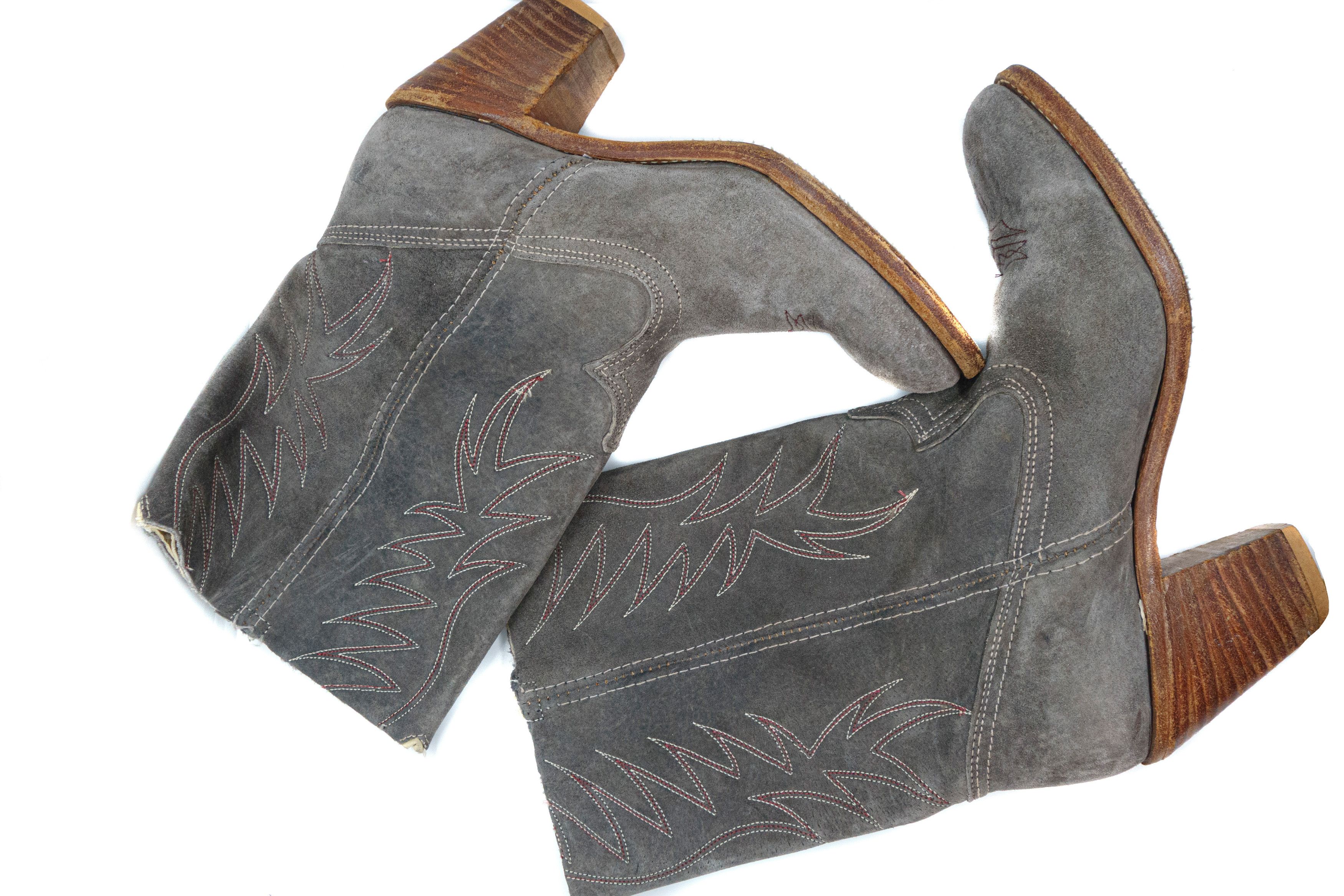 Acme Clothing 00S Cowboy Suede Boots Made in USA Vintage Size US 7.5 / IT 37.5 - 5 Thumbnail