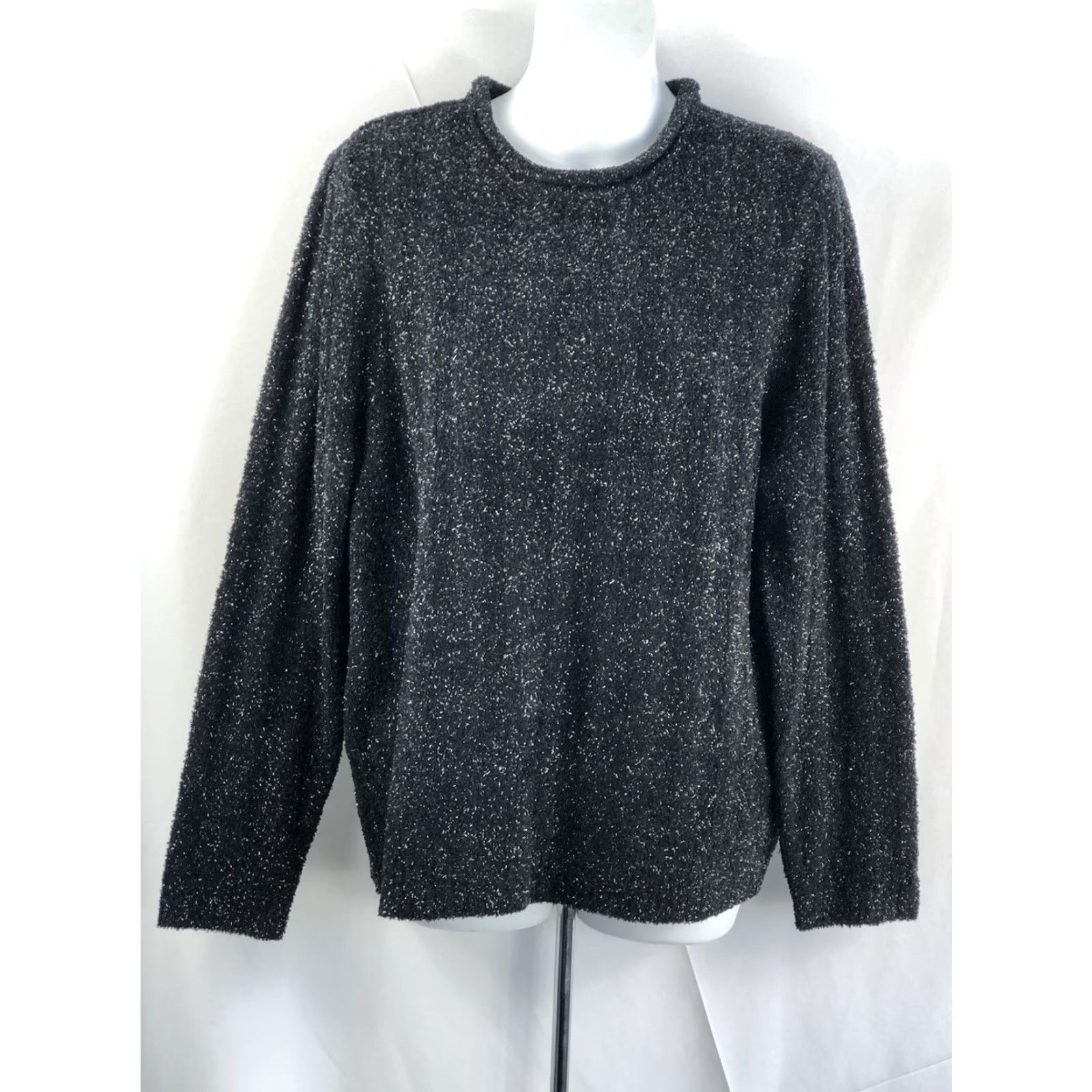 Vintage Crystal Kobe Sweater L Black Sparkle Knit Rolled Neck Long Sleeve Grunge Gothic Vintage No Size L / US 10 / IT 46 - 5 Thumbnail