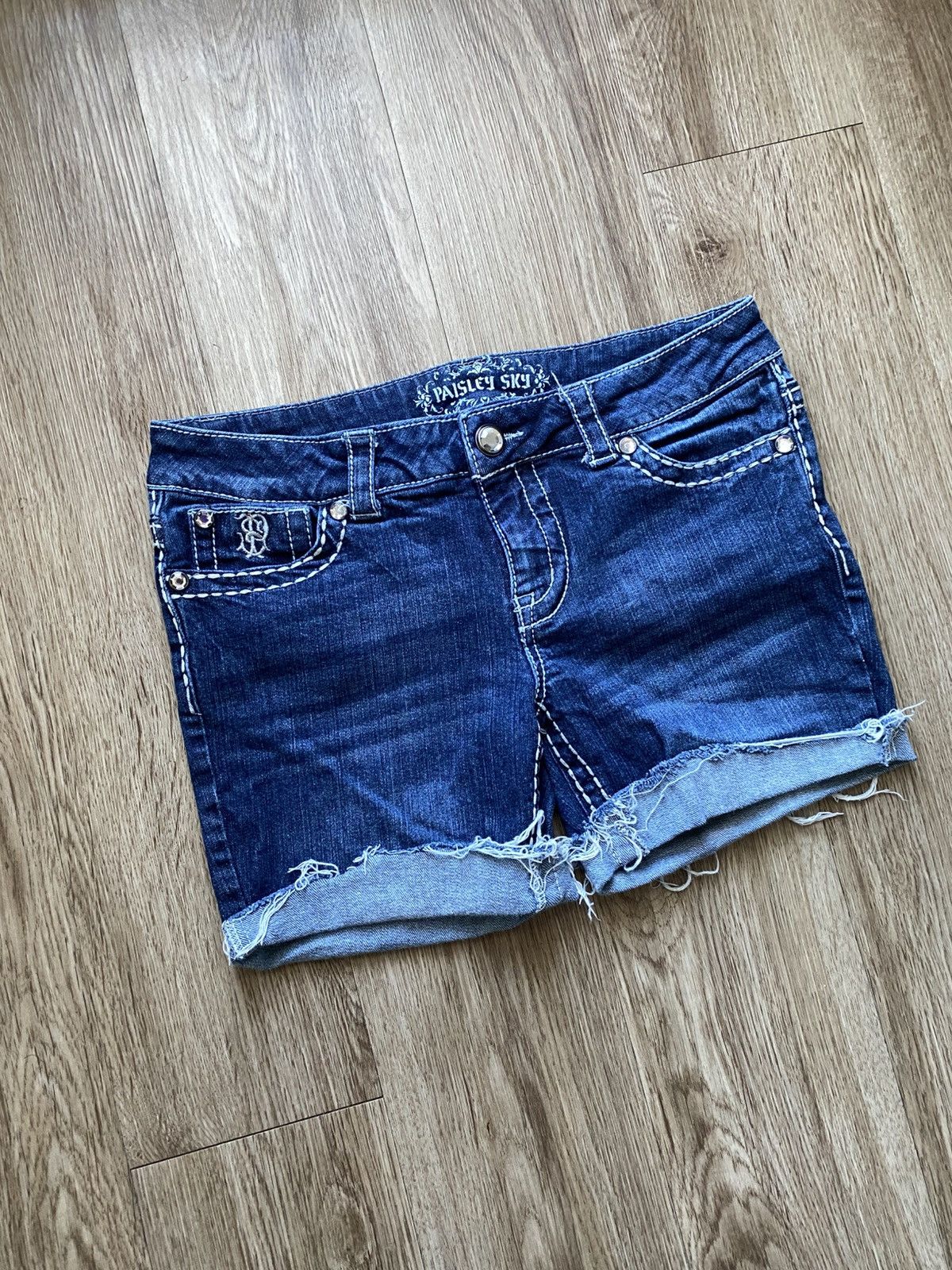 Other Y2K 00s Distressed Dark Denim Shorts Size 30" / US 8 / IT 44 - 3 Thumbnail