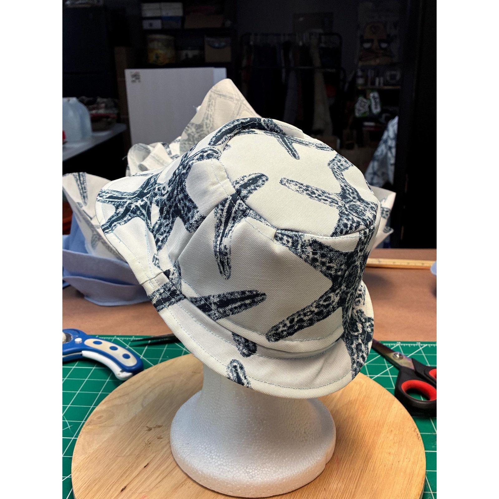 Other Upcycled Bucket Hat — Navy & White Starfish Print, Size ONE SIZE - 4 Thumbnail