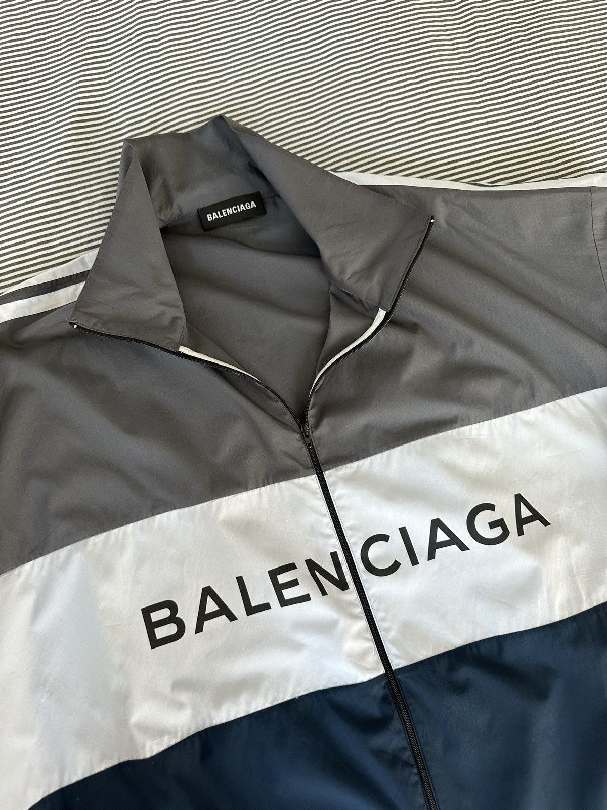 image of Balenciaga Ss17 Original Navy Logo Track Jacket, Men's (Size XL)