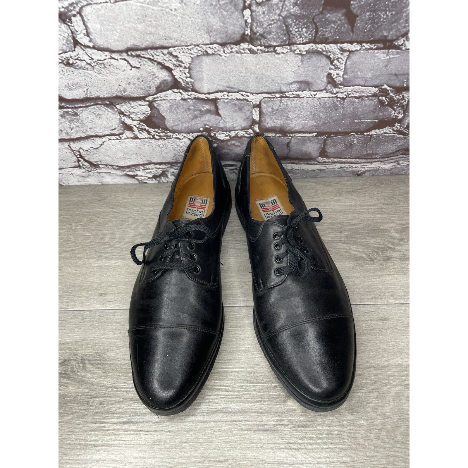 Other Michel Lazardi Black Leather Cap Toe Oxfords Lace Shoes Men Size US 11.5 / EU 44-45 - 13 Thumbnail