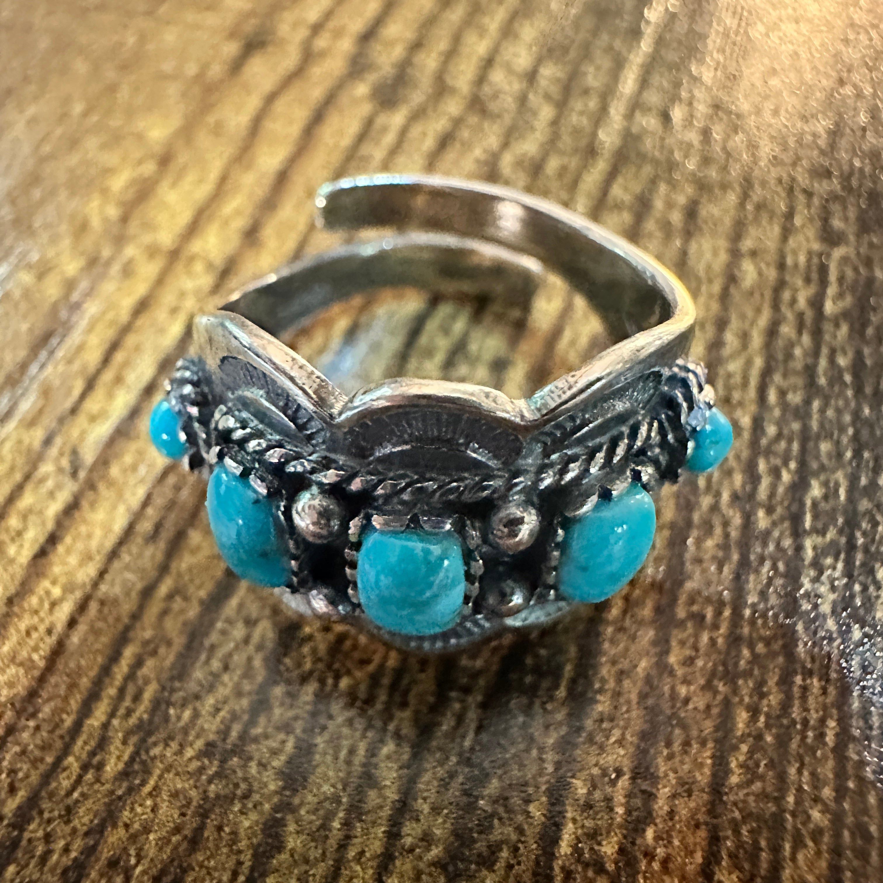 Other Boho Native American Turquoise Floral Adjustable Sterling Si Size ONE SIZE - 2 Thumbnail