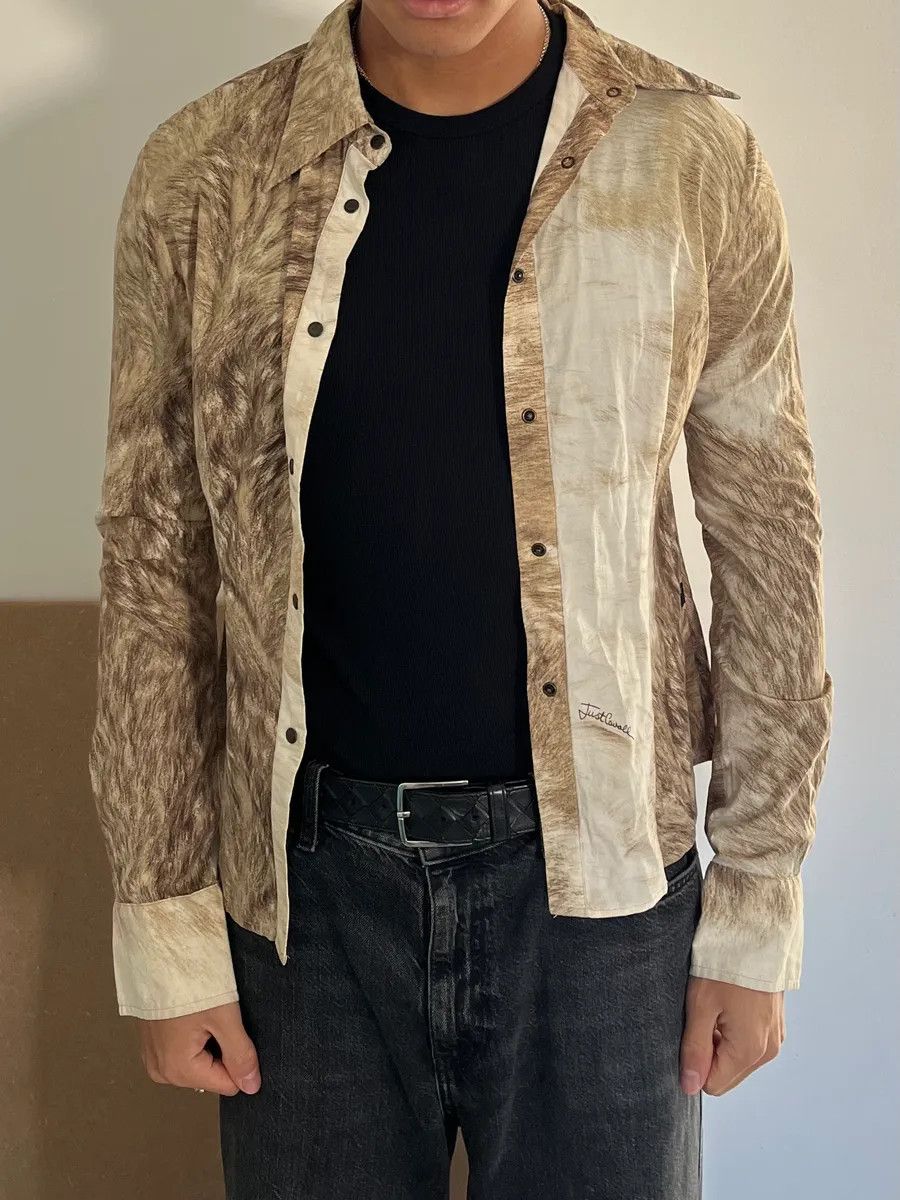 Just Cavalli 2000s Cavalli Fur Movement Beige Shirt Size US S / EU 44-46 / 1 - 2 Thumbnail