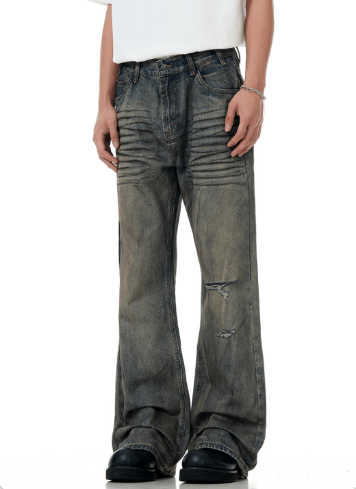 Japanese Brand × Jean American street cleanfit slightly flared washed ripped jeans Size US 32 / EU 48 - 4 Thumbnail