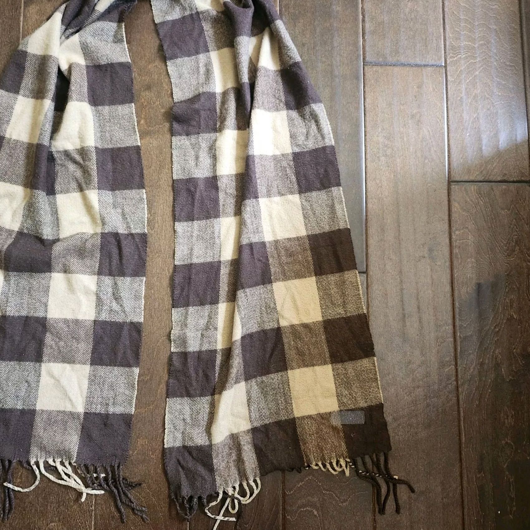 Vintage Winter Brown & Tan Plaid Scarf - Unbranded Rectangle Unisex, Machine Washable, Winter, Fall, Adults? Size ONE SIZE - 4 Thumbnail