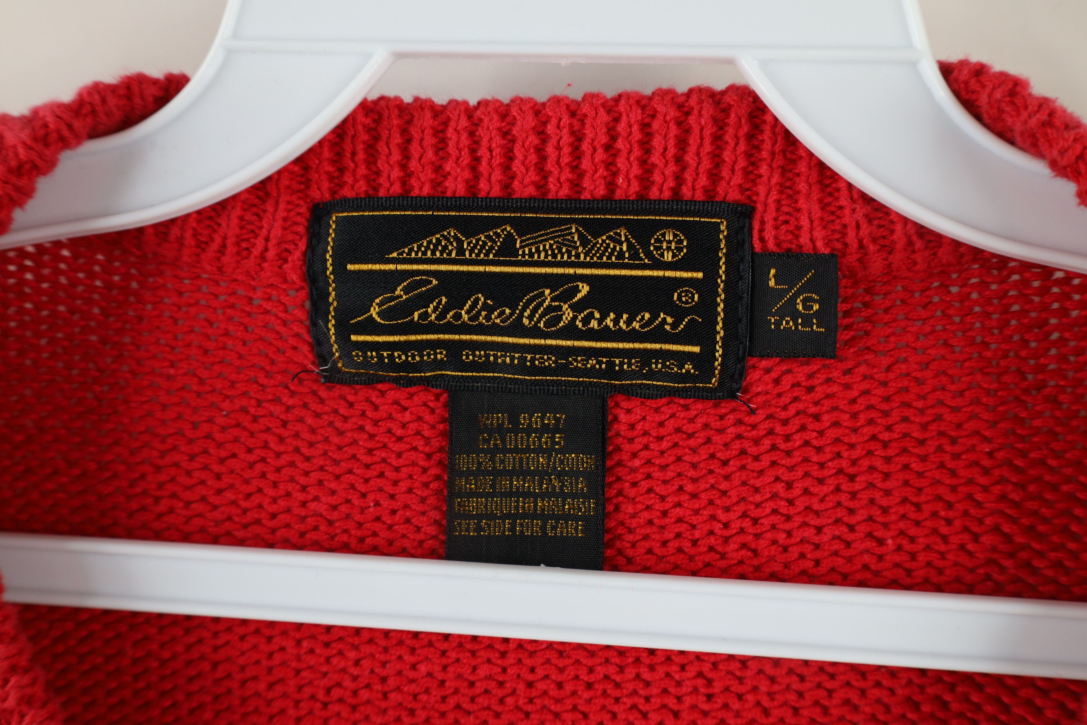 Eddie Bauer × Vintage Vintage 90s Eddie Bauer Cotton Knit Crewneck Sweater Red Size US L / EU 52-54 / 3 - 6 Thumbnail