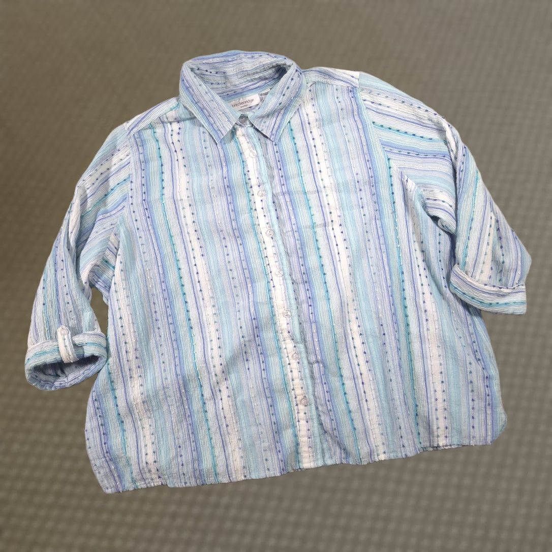 Vintage Breckenridge Shirt Womens 2X Blue Stripe Button Front Roll Tab 3/4 Sleeve Top Size XXL / US 16-18 / IT 52-54 - 1 Thumbnail