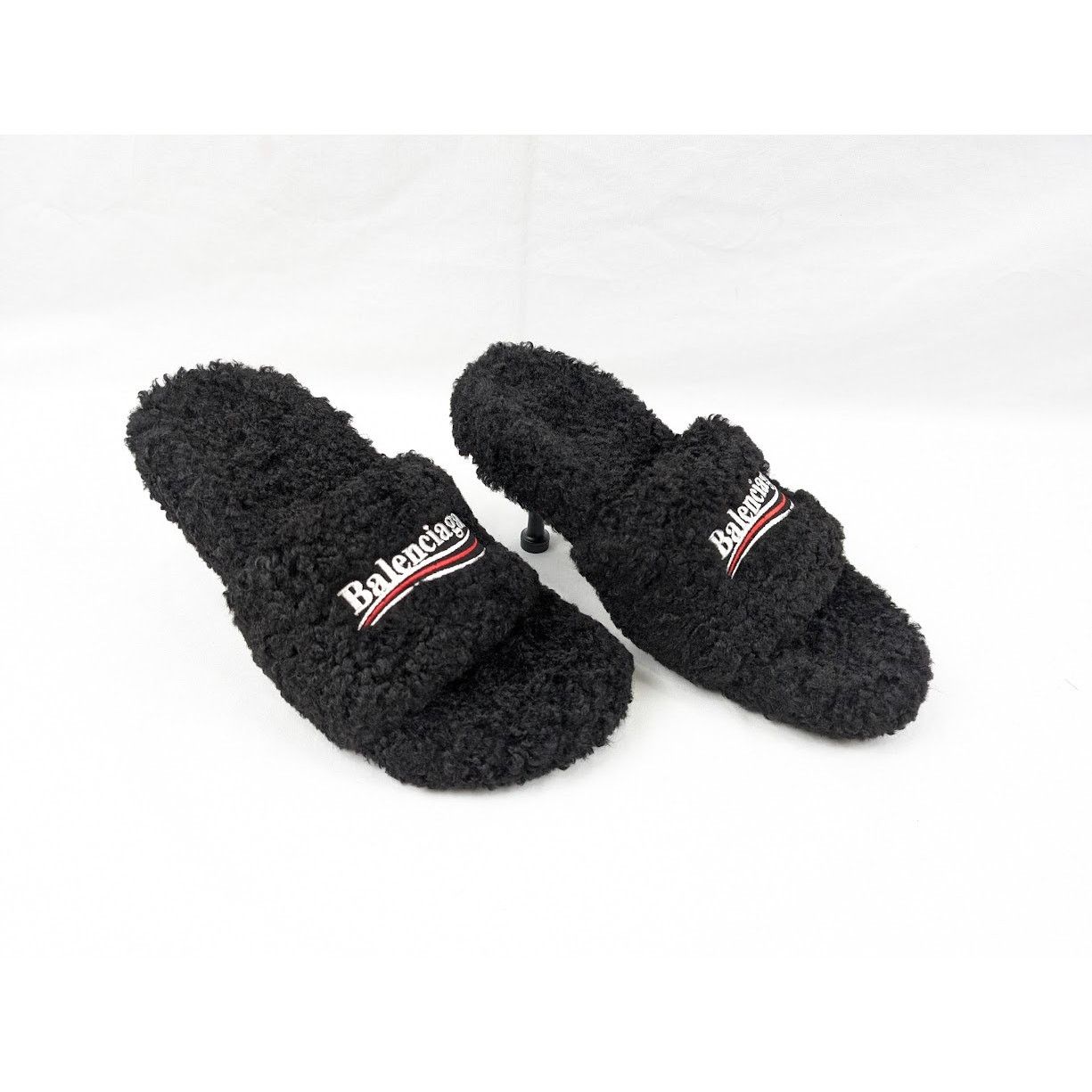 Balenciaga o1rshd1 Furry Sandals M80 in Black/White/Red Size US 10 / IT 40 - 14 Thumbnail