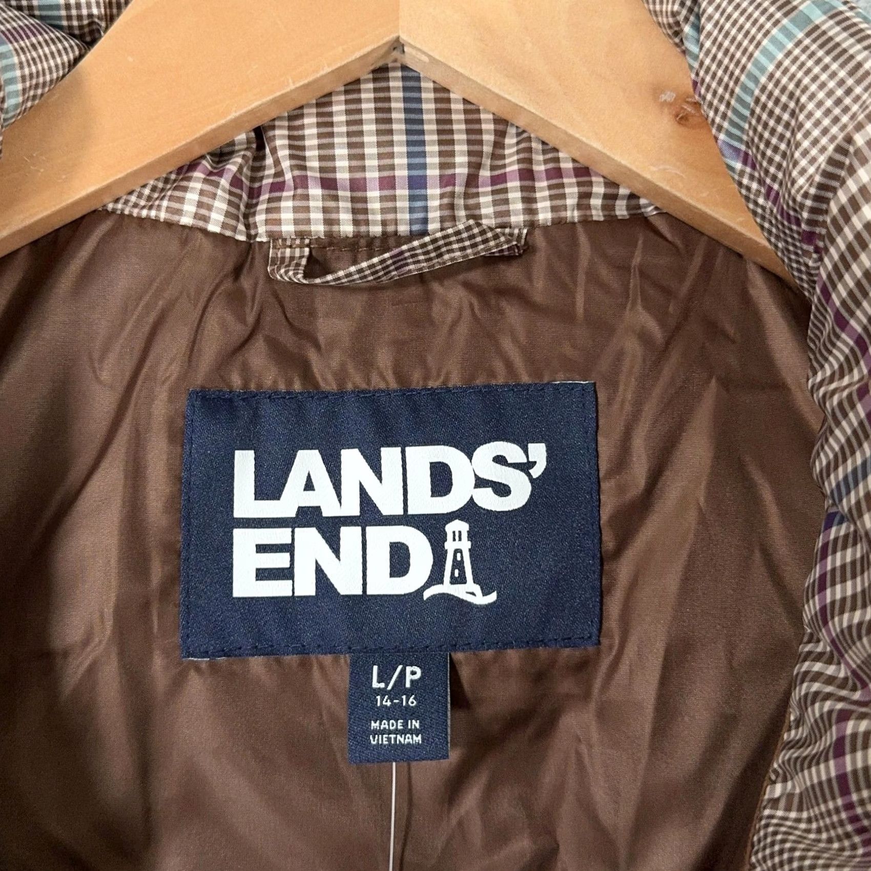 Lands' End Lands' End Vest Puffer Womens L Brown Plaid Quilted 600 Fill Down Zip Pocket Lined Sleeveless Scarf? Size L / US 10 / IT 46 - 2 Thumbnail