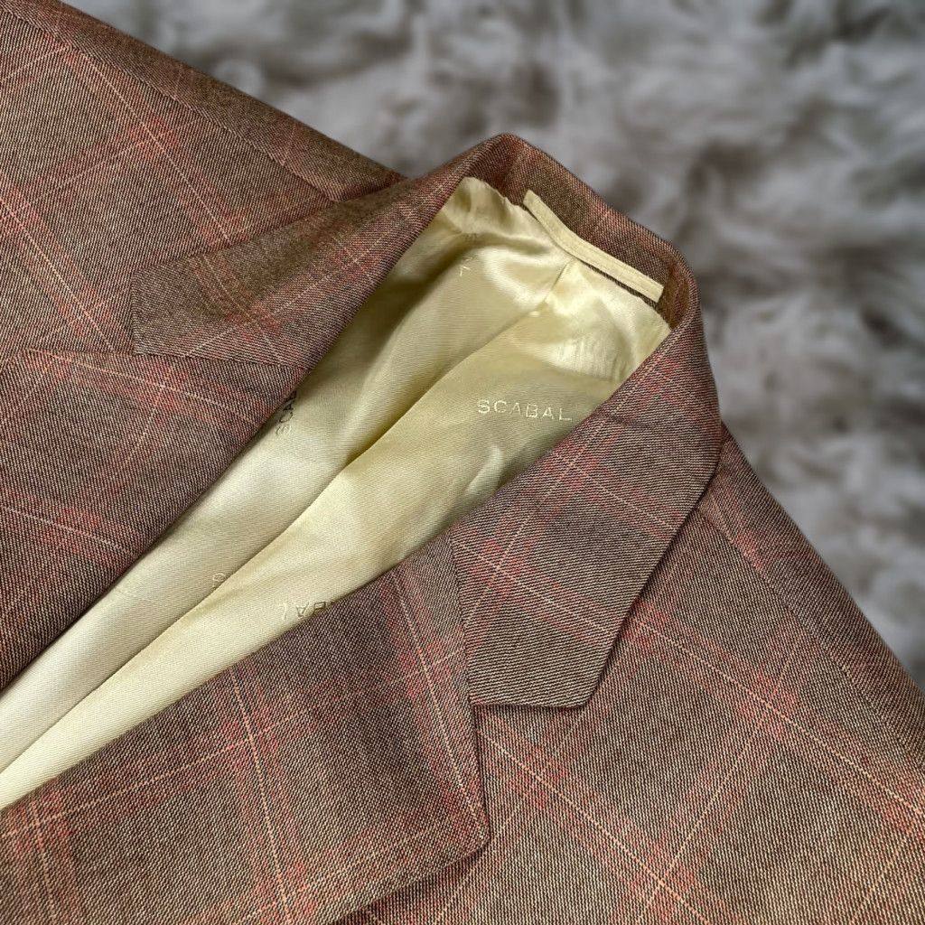 Vintage Scabal Blazer Shirt Mens 40R Brown Pink Plaid 100% Cashmere 2-Button Notch Lapel, Single-Breasted, Regular, Vintage No Size 40R - 1 Thumbnail