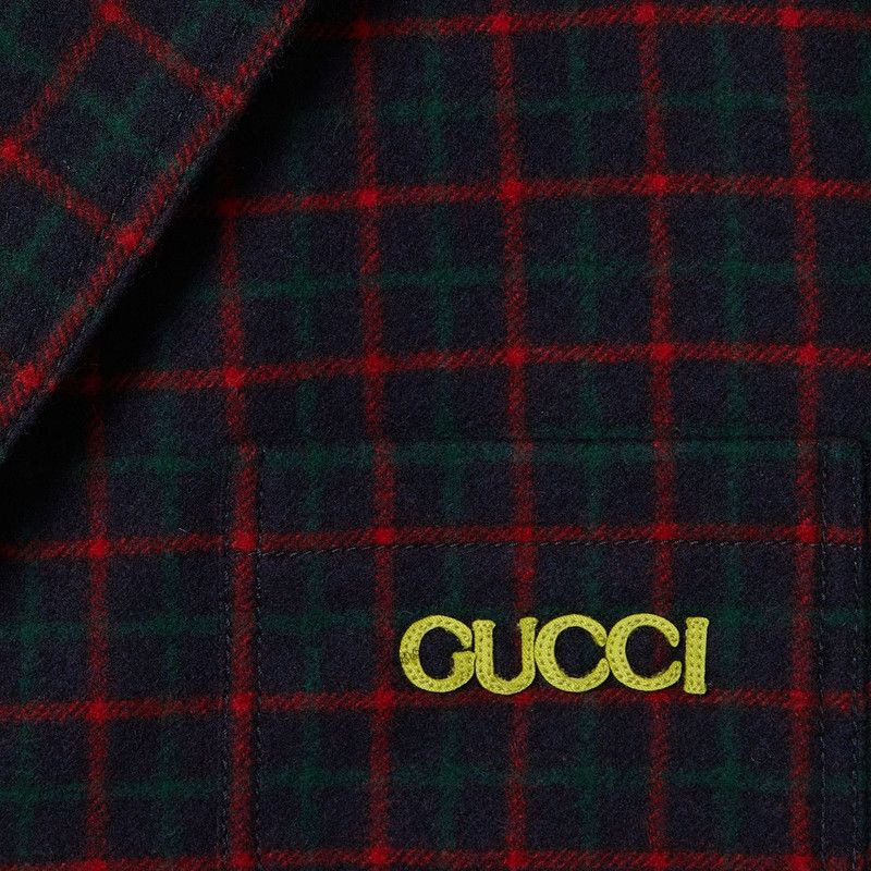 Gucci o1loc1c1125 814510 Embroidered Check Wool Flannel Jacket Size US XL / EU 56 / 4 - 4 Thumbnail