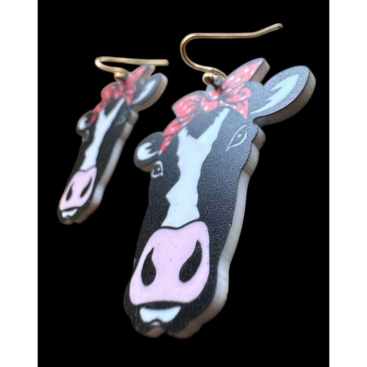 Handmade Christmas Cow Earrings Dangle Hooks New Heifer Calf Bovine F Size ONE SIZE - 8 Thumbnail