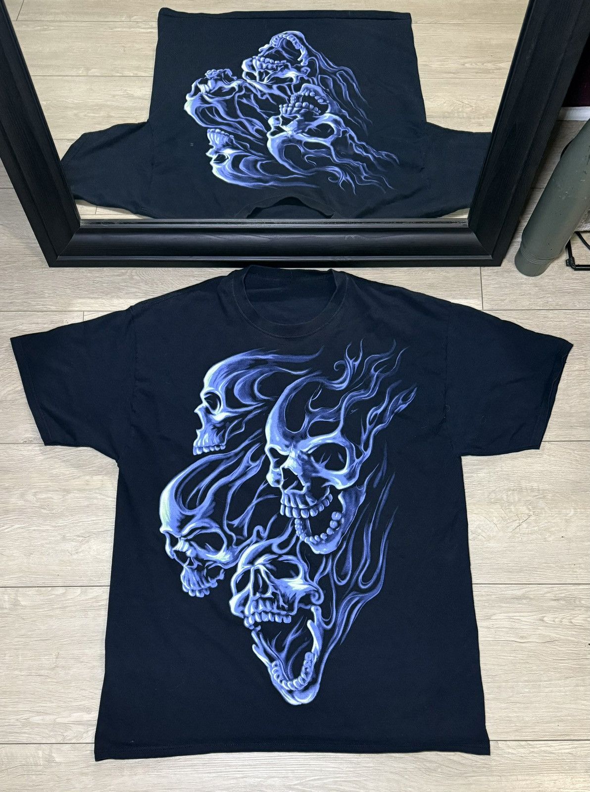 Affliction Y2K 2000s Blue Flaming Skulls Shirt Size US XL / EU 56 / 4 - 1 Thumbnail