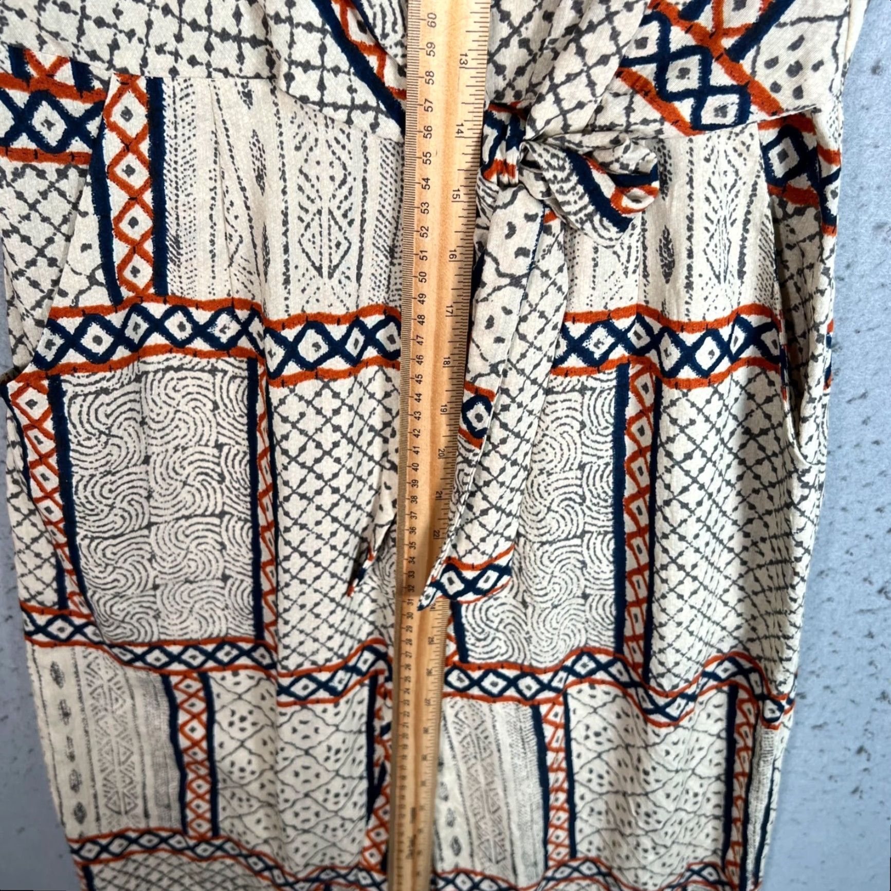 Anthropologie VINTAGE Eva Franco Jumpsuit Womens Patchwork Print W/ Flutter Sleeves Size 0 Beige Nylon Rayon Wide-Leg Adult Womens 0 Size 25" / US 0 / IT 36 - 6 Thumbnail