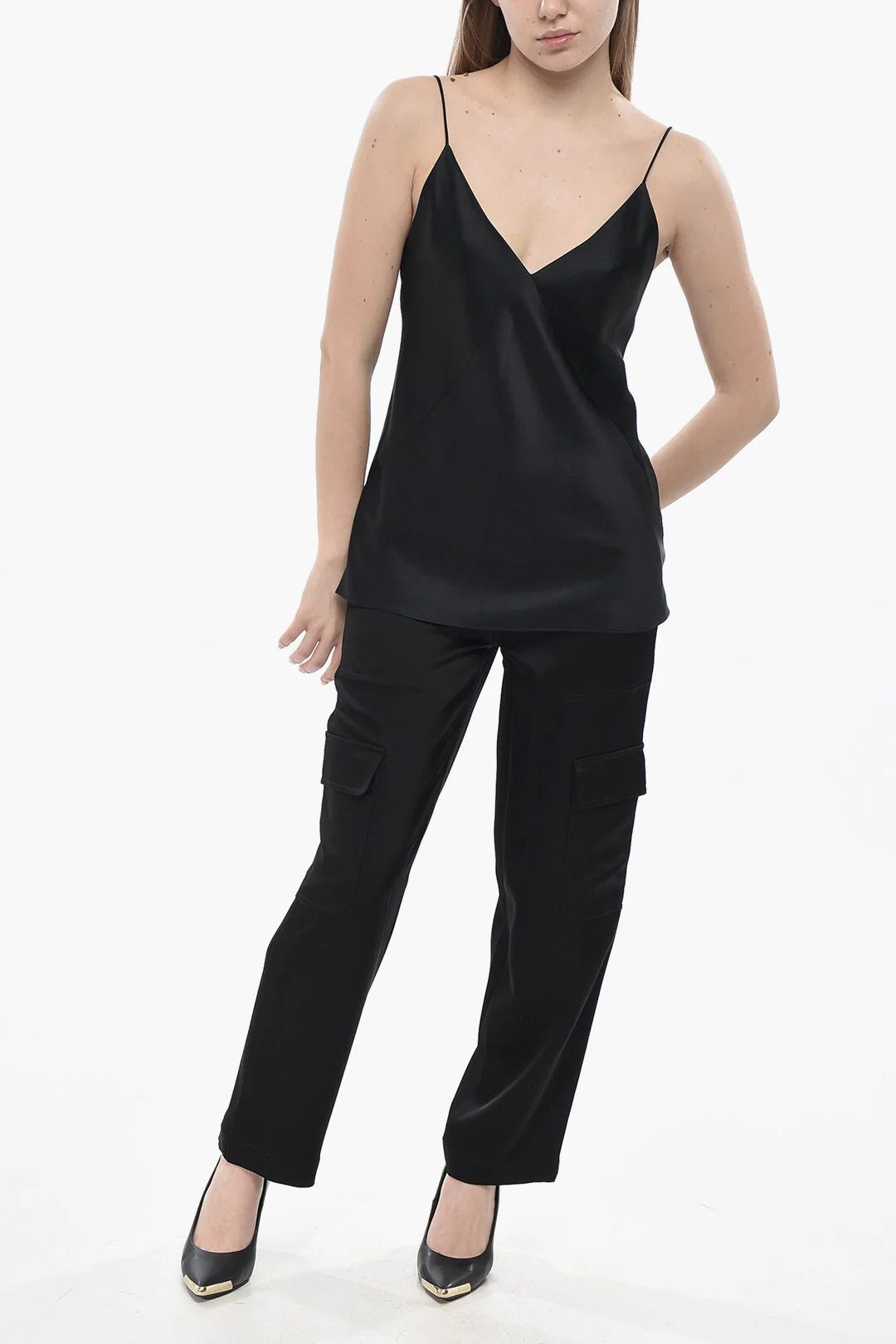 Max Mara og1mm0426 Silk Satin Slip Top in Black Size S / US 4 / IT 40 - 4 Thumbnail